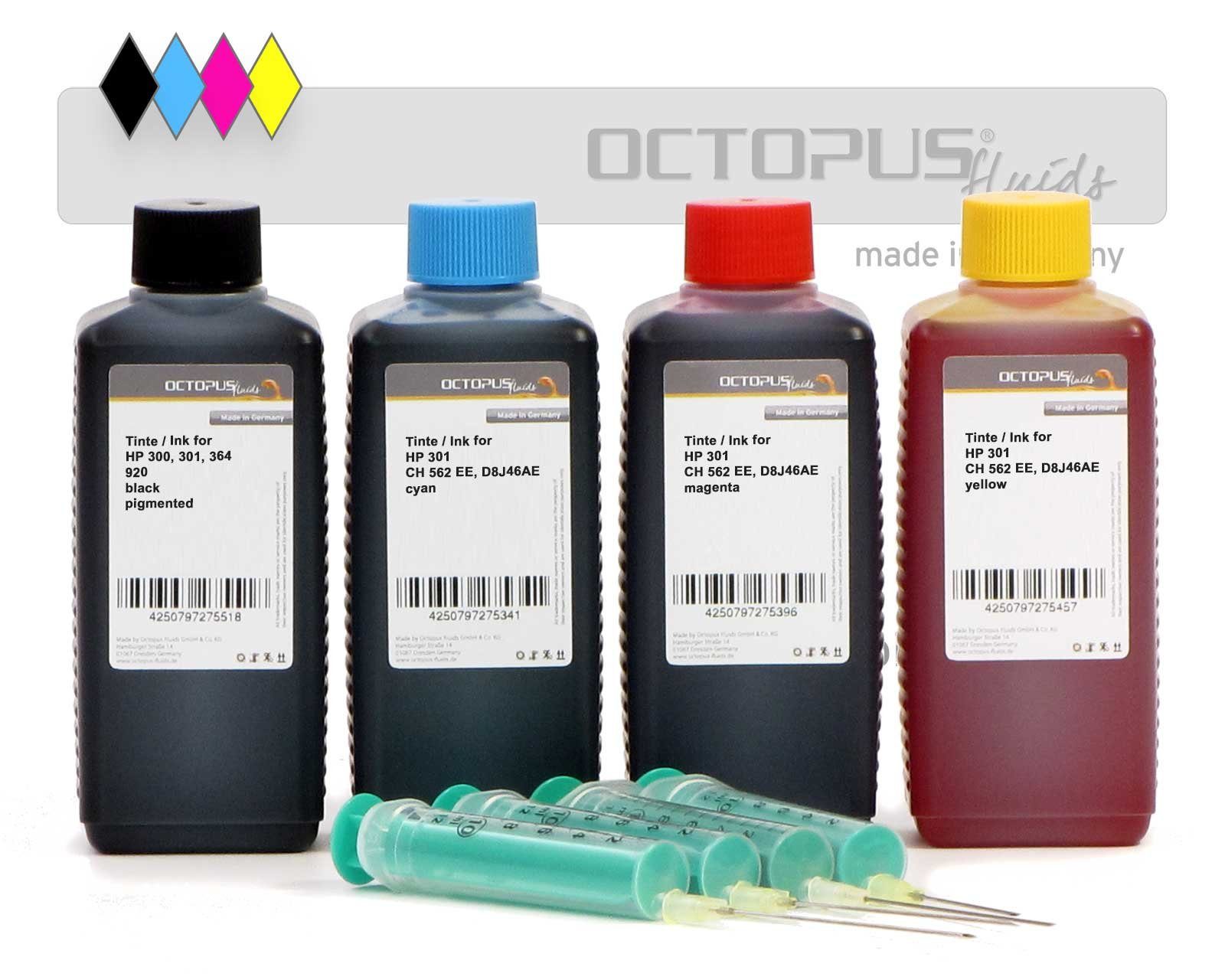Tinte comp. f. HP 301, alle vier Farben inkl. Refillspritzen Nachfülltinte