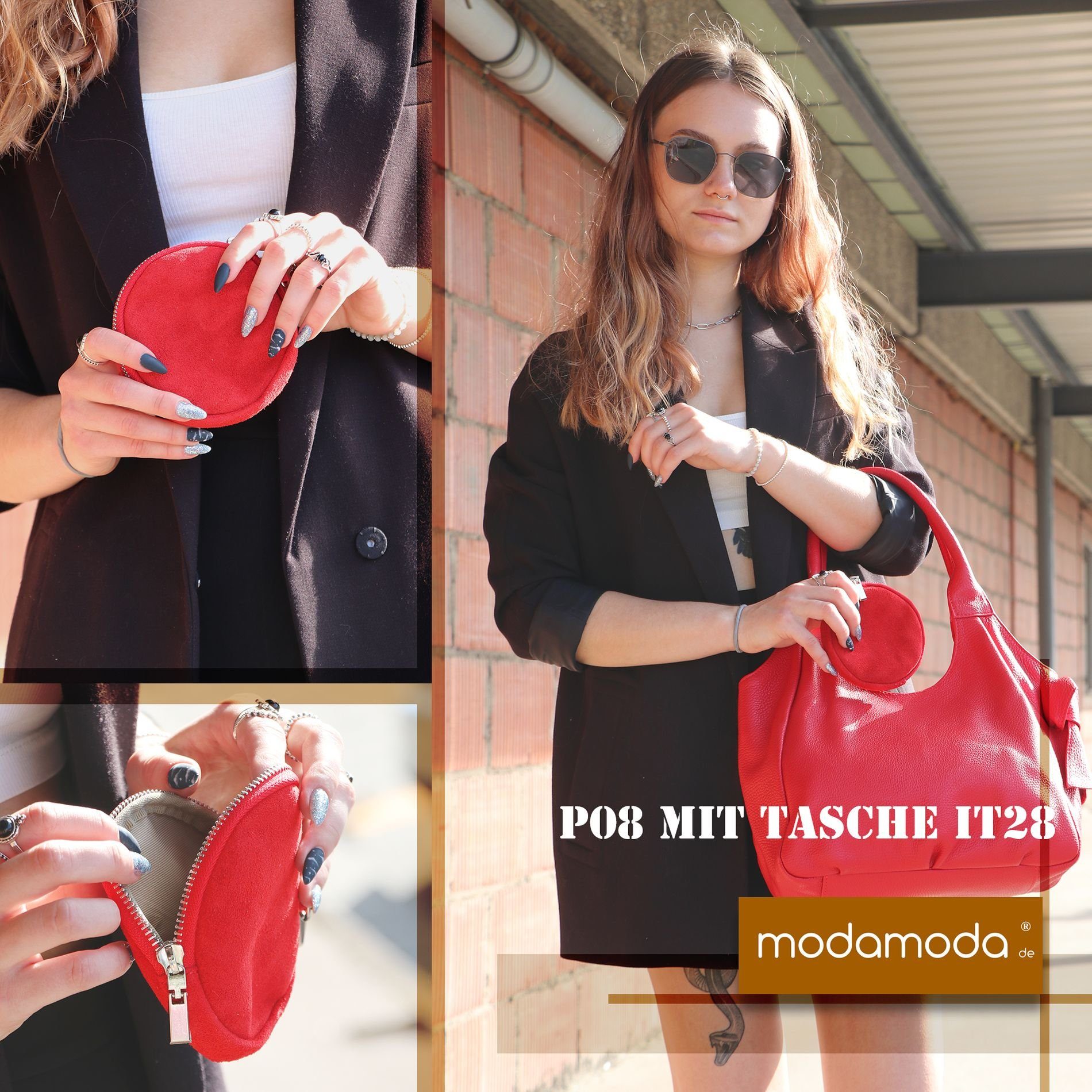 de Kirschrot Italy Handmade Echtleder modamoda in P08, Clutch