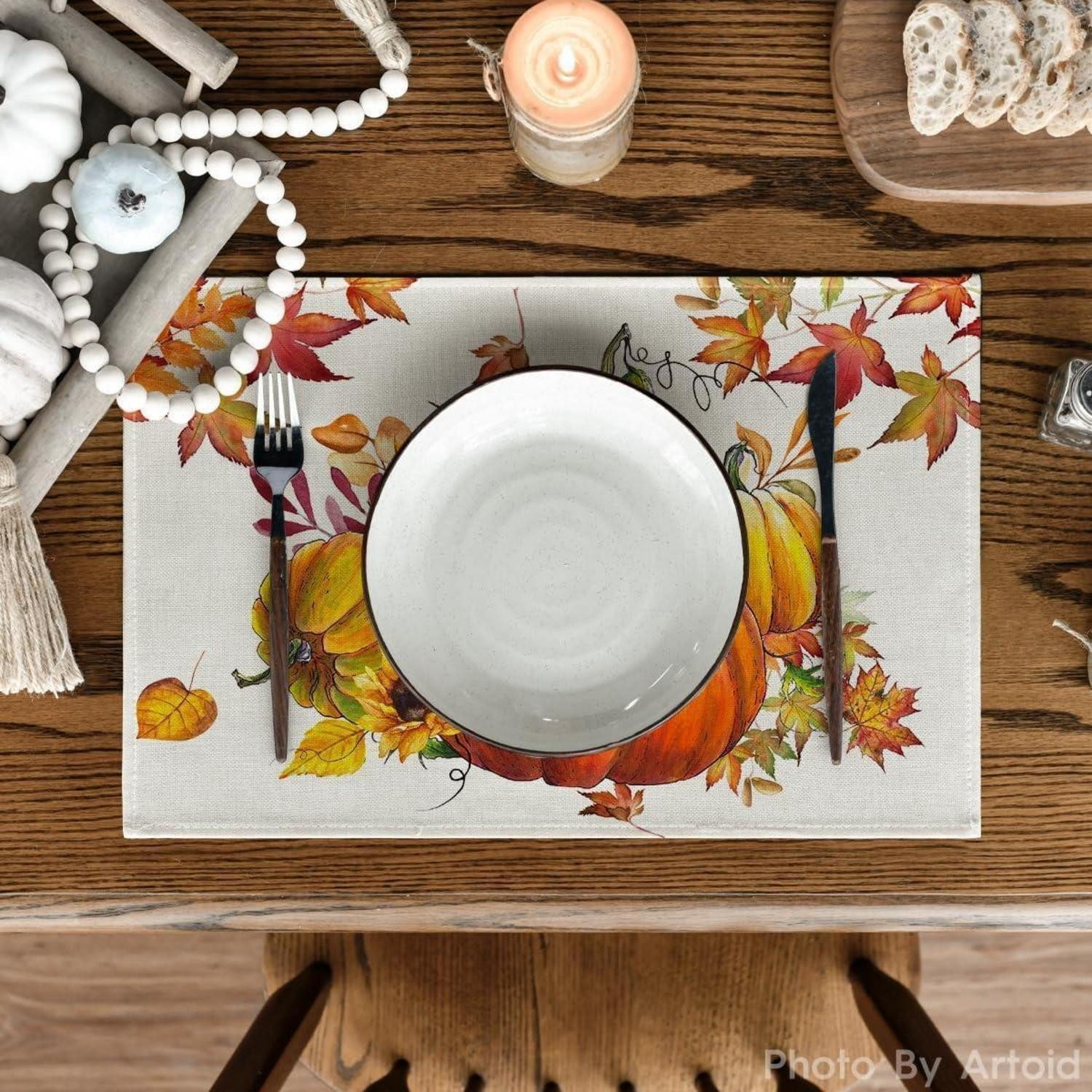LuxusKollektion Platzset Herbst Platzsets Kürbisse Ahornblätter Sonnenblumen 6er Set 30x45cm