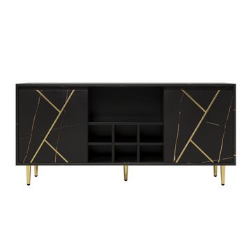 IDEASY Sideboard Selbstbedienungs-Sideboard, 148 x 40 x 70 cm, (elegantes schwarz-goldenes Design mit Flaschenhalter), ideal für Wohnzimmer, Küche und Flur