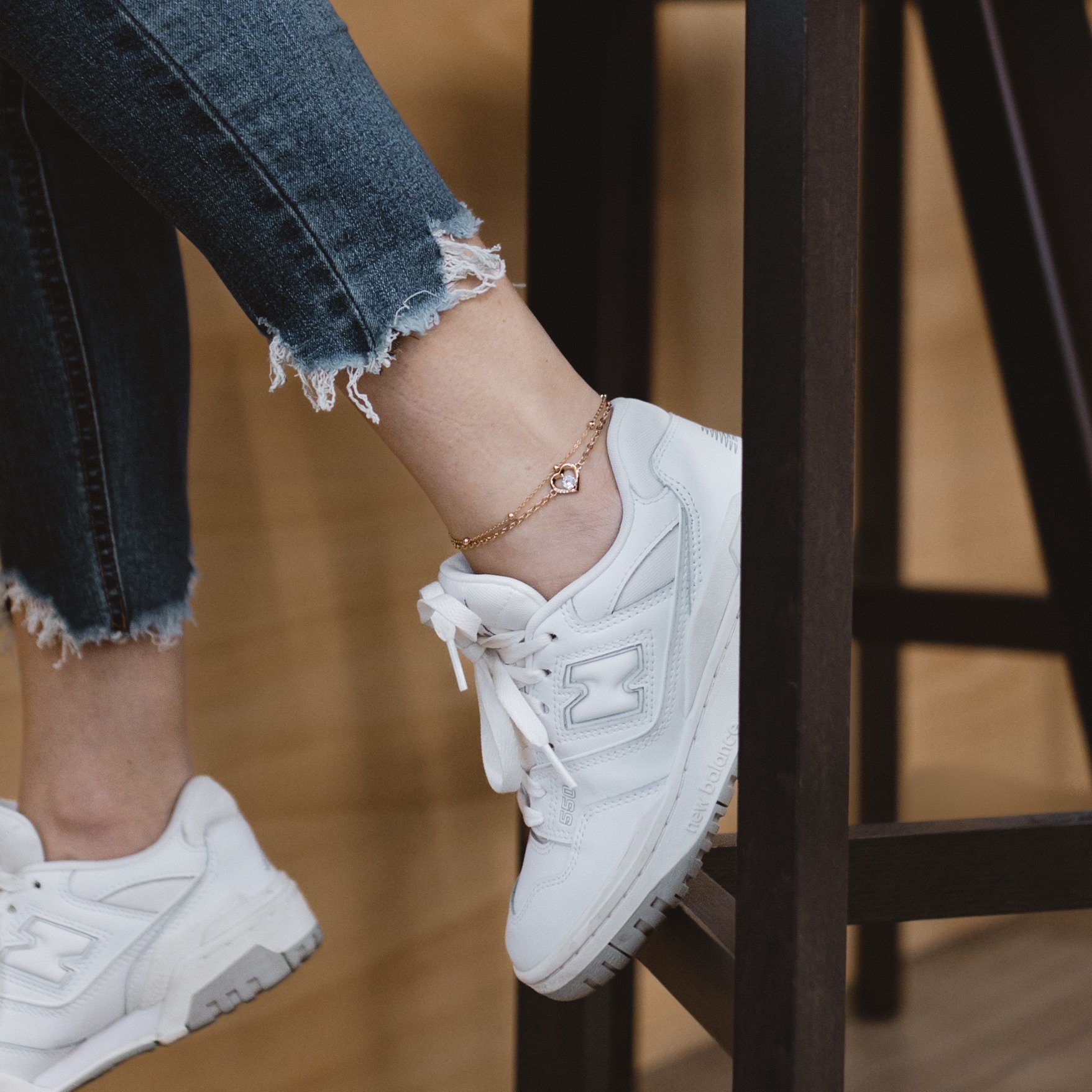 SERASAR Fußkette Fußkettchen aus Sterlingsilber [Heart] (1-tlg), Women Heart Symbol Anklet in 925 Sterling Silver with 18k Gold Plating