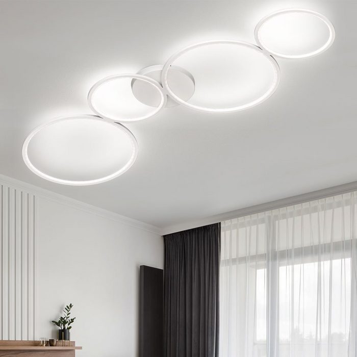 etc-shop LED Deckenleuchte LED-Leuchtmittel fest verbaut Warmweiß Deckenleuchte Deckenlampe Ringe Design Metall