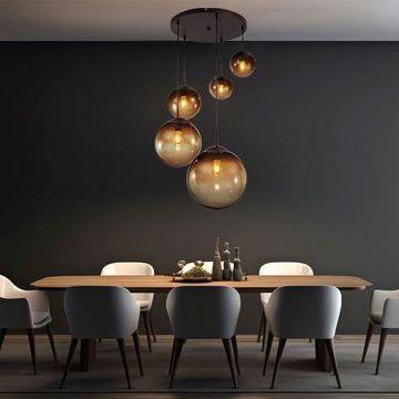 Globo Kugelleuchte, Leuchtmittel nicht inklusive, Design Decken Pendel Leuchte Glas Kugeln amber Wohn Zimmer Hänge Lampe