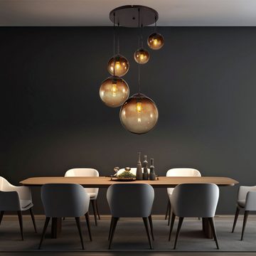 etc-shop Kugelleuchte, Leuchtmittel nicht inklusive, Design Decken Pendel Leuchte Glas Kugeln amber Wohn Zimmer Hänge Lampe