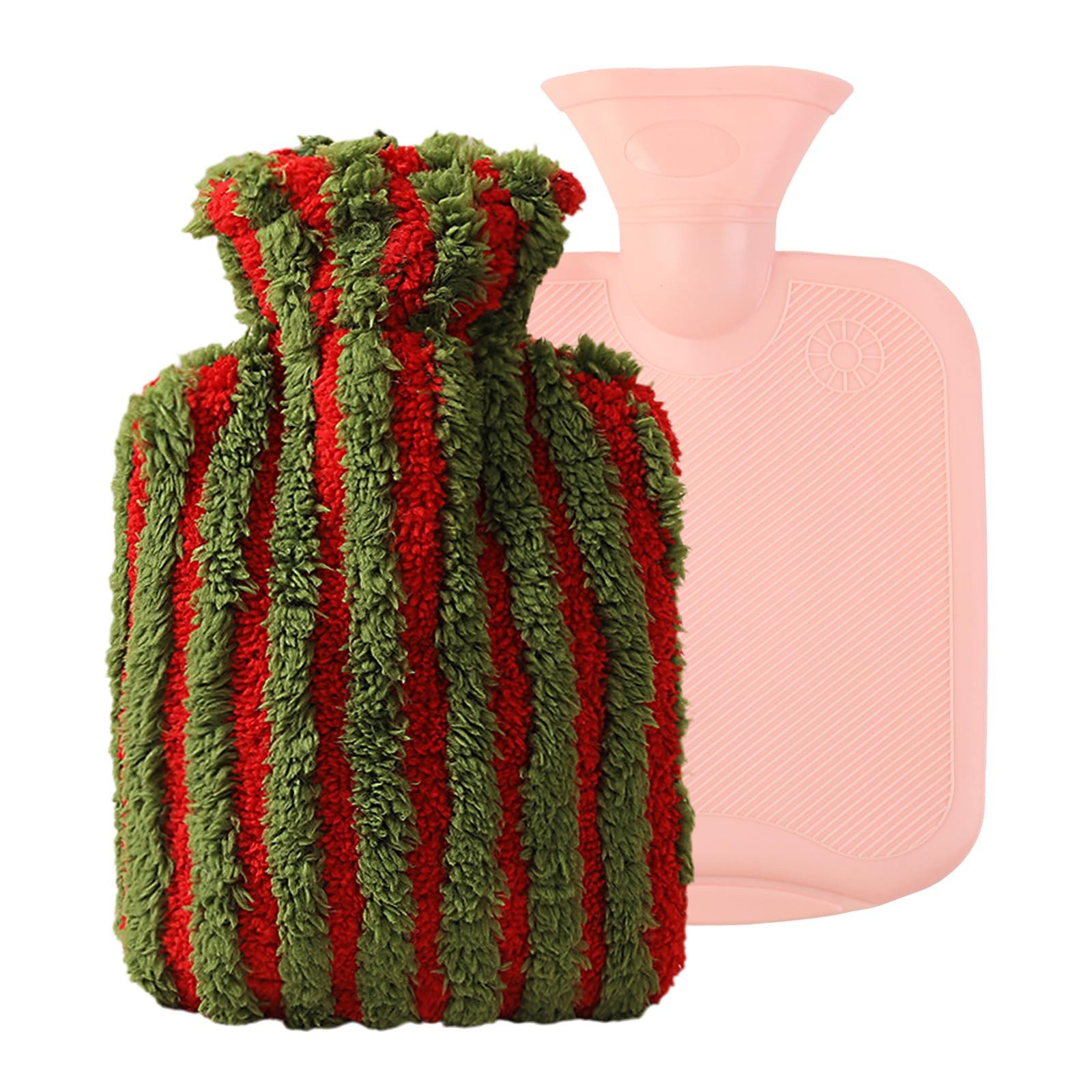 FOUORTUNATE-BEE Wärmflasche Wärmflasche mit Strickbezug – Plüsch Heizkissen für Winter, (Wasserwärmflasche für Wärme und Kälteanwendung, Weihnachtsgeschenk)