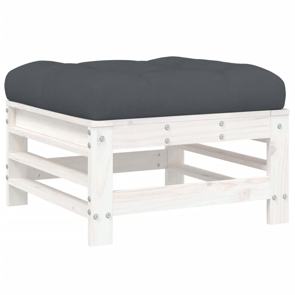 vidaXL Sofaelement Gartenhocker mit Kissen Weiß günstig online kaufen