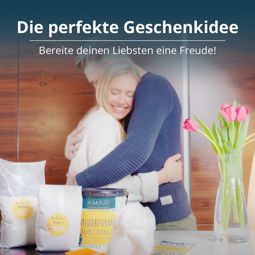 Amari Handabdruck-Set Geschenkidee für Paare, Familie & Freundin - 3D Gipsabdruck, Komplettset, 1 Abdruck für 2 Hände, inkl. Videoanleitung, Geschenk zu Valenti – Bild 3 von 5