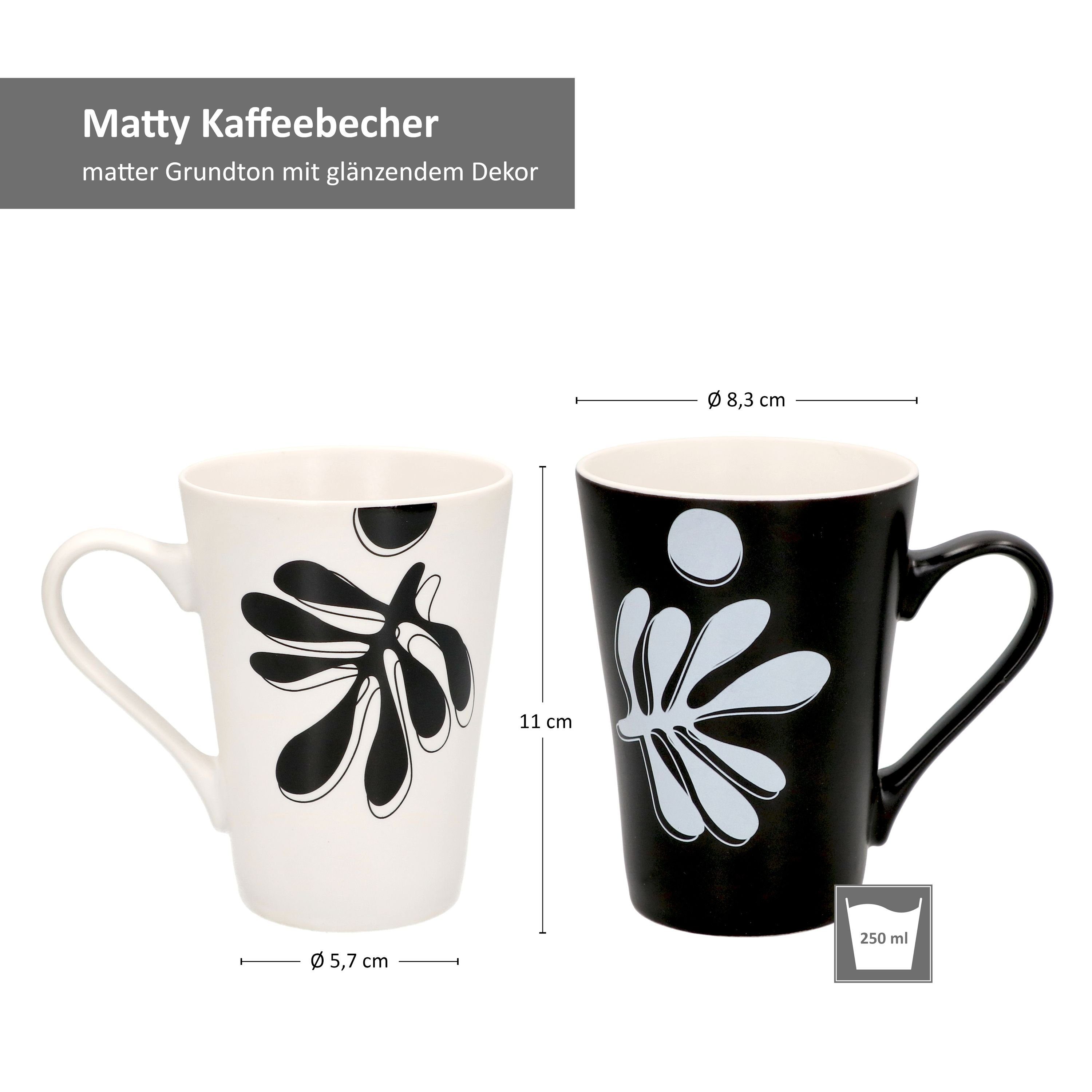 MamboCat Becher 6er 3x schwarz 3x 250ml - Set Kaffeebecher 2016732 Matty & weiß