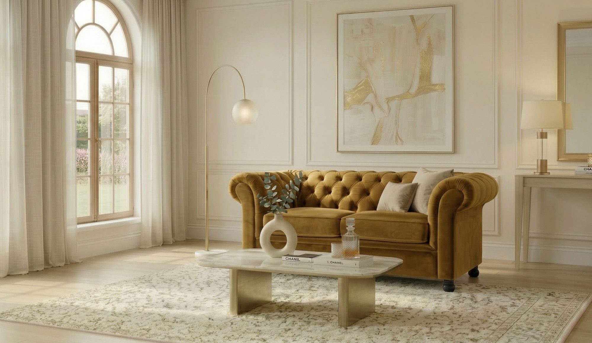 Home affaire 2-Sitzer BRONNOY Chesterfield Sofa mit aufwendiger Knopfheftung, Breite 152 cm, Sofa mit geschwungenen Armlehnen, Chesterfield-Optik, Glamour