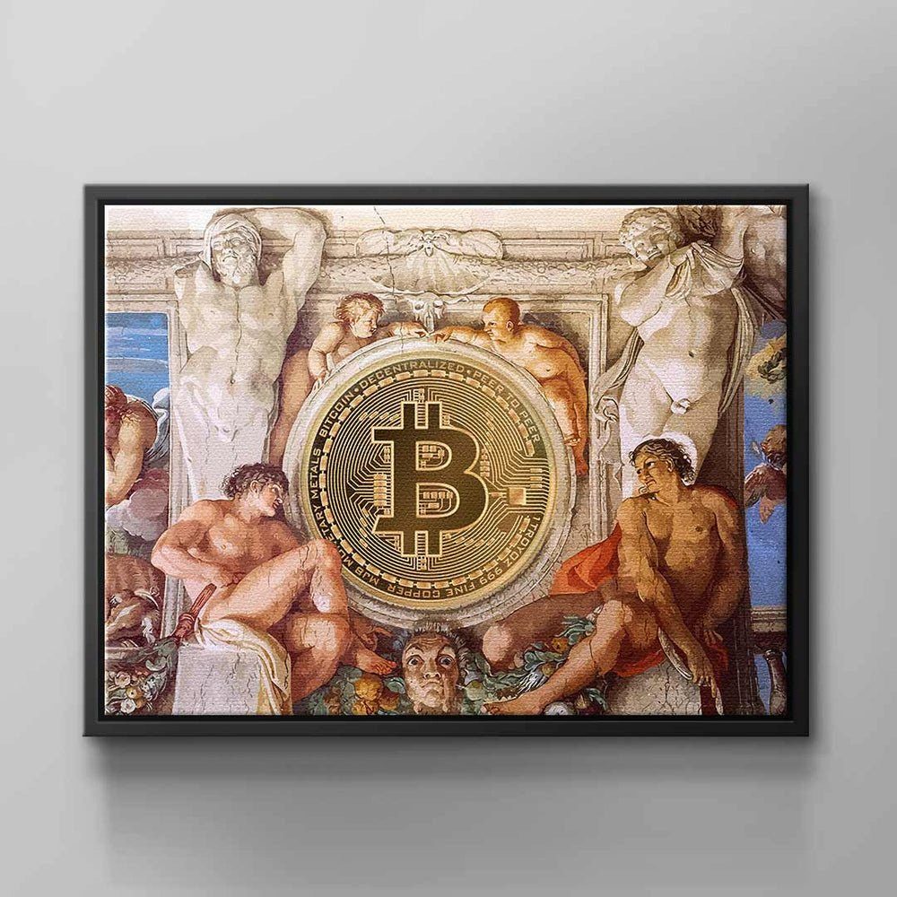 Motivation Bitcoin alter Gott ohne weiß Rahmen Bitcoin Wandbild museum History, Leinwandbild Geschichte braun DOTCOMCANVAS®