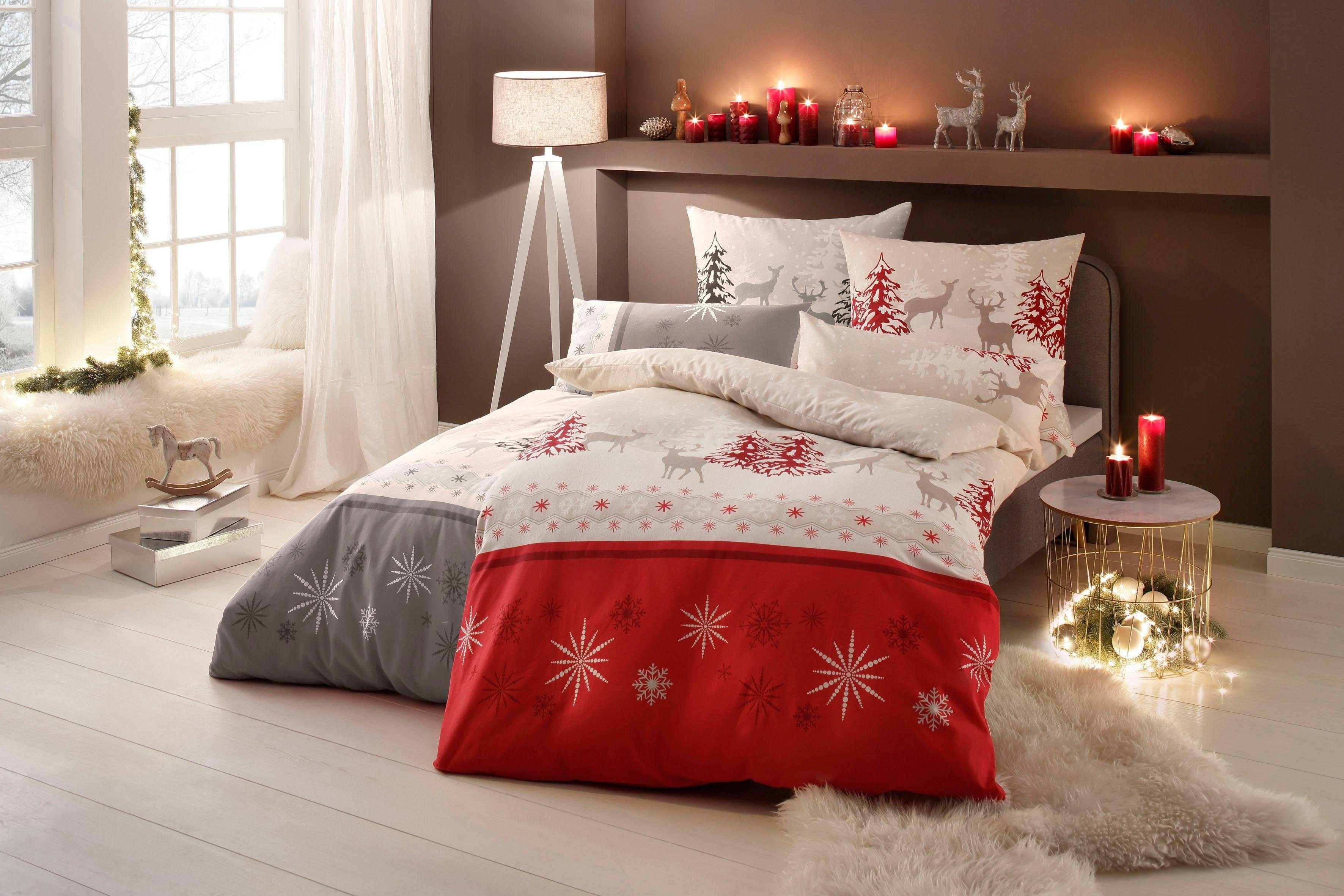 Bettwäsche Venua in Gr. Linon, rot/beige my Weihnachtsbettwäsche cm, oder home, 135x200 155x220 Winterbettwäsche, teilig, 2