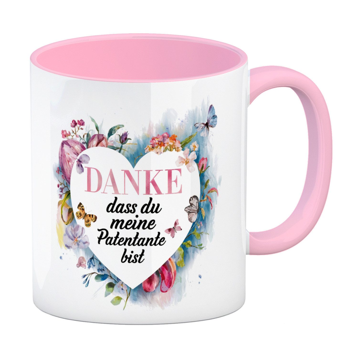 Tasse Danke Patentante Kaffeebecher in rosa Herz Danksagung