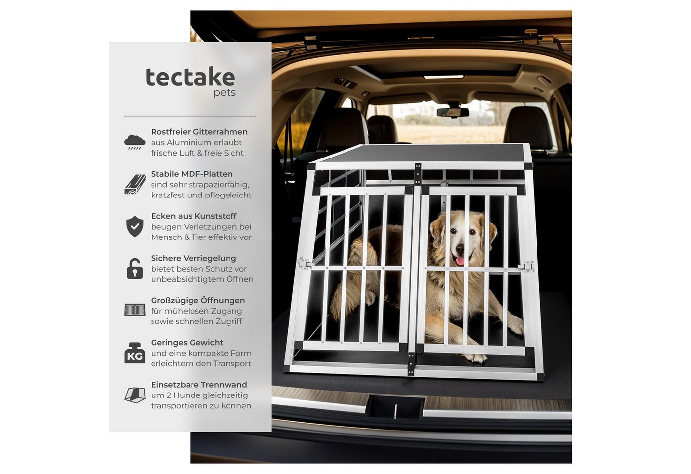 Thumbnail - tectake Tiertransportbox Hundetransportbox doppel, mit gerader Rückwand