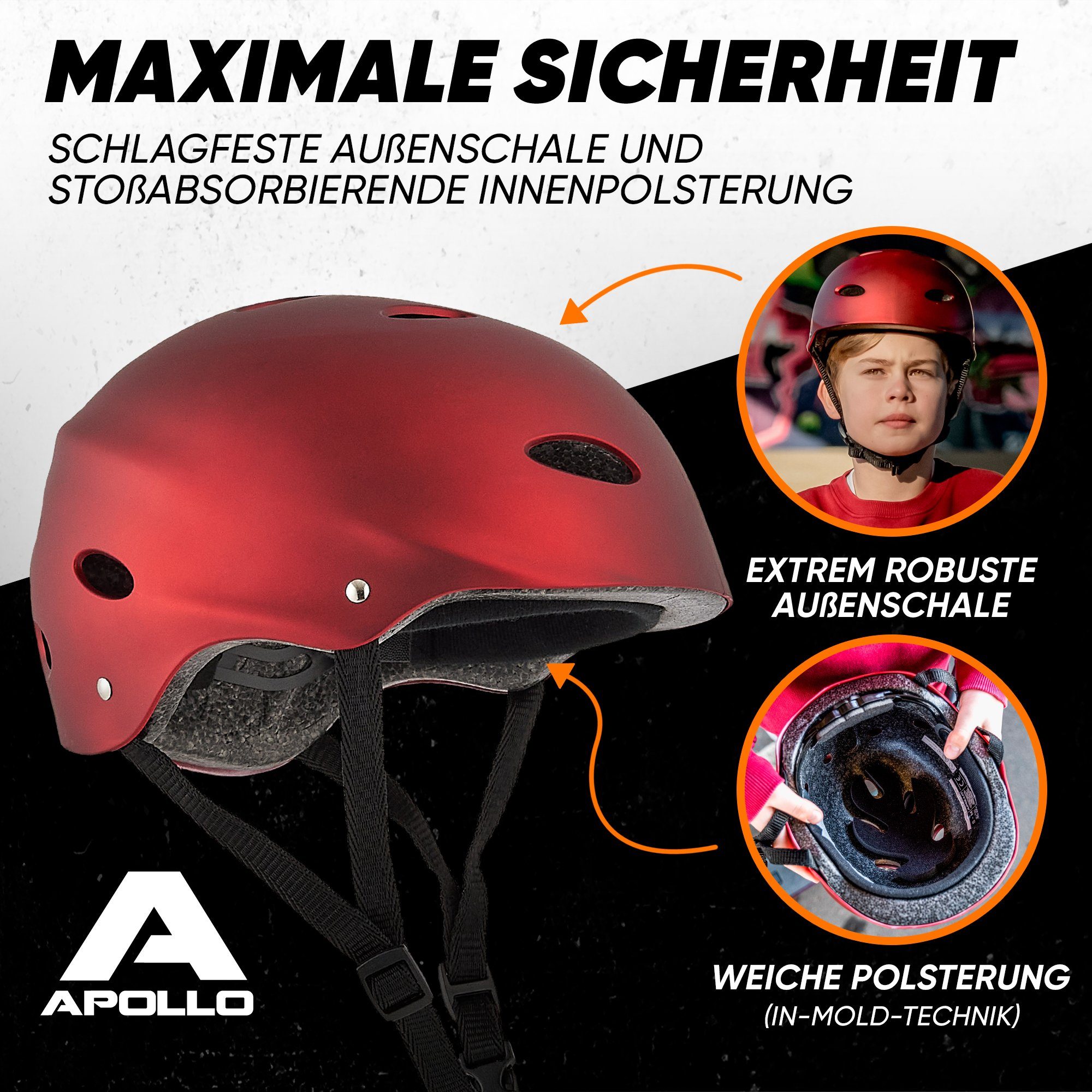 Apollo Kinderhelm Größenverstellbarer Schutzhelm Skatehelm mit, größenverstellbar