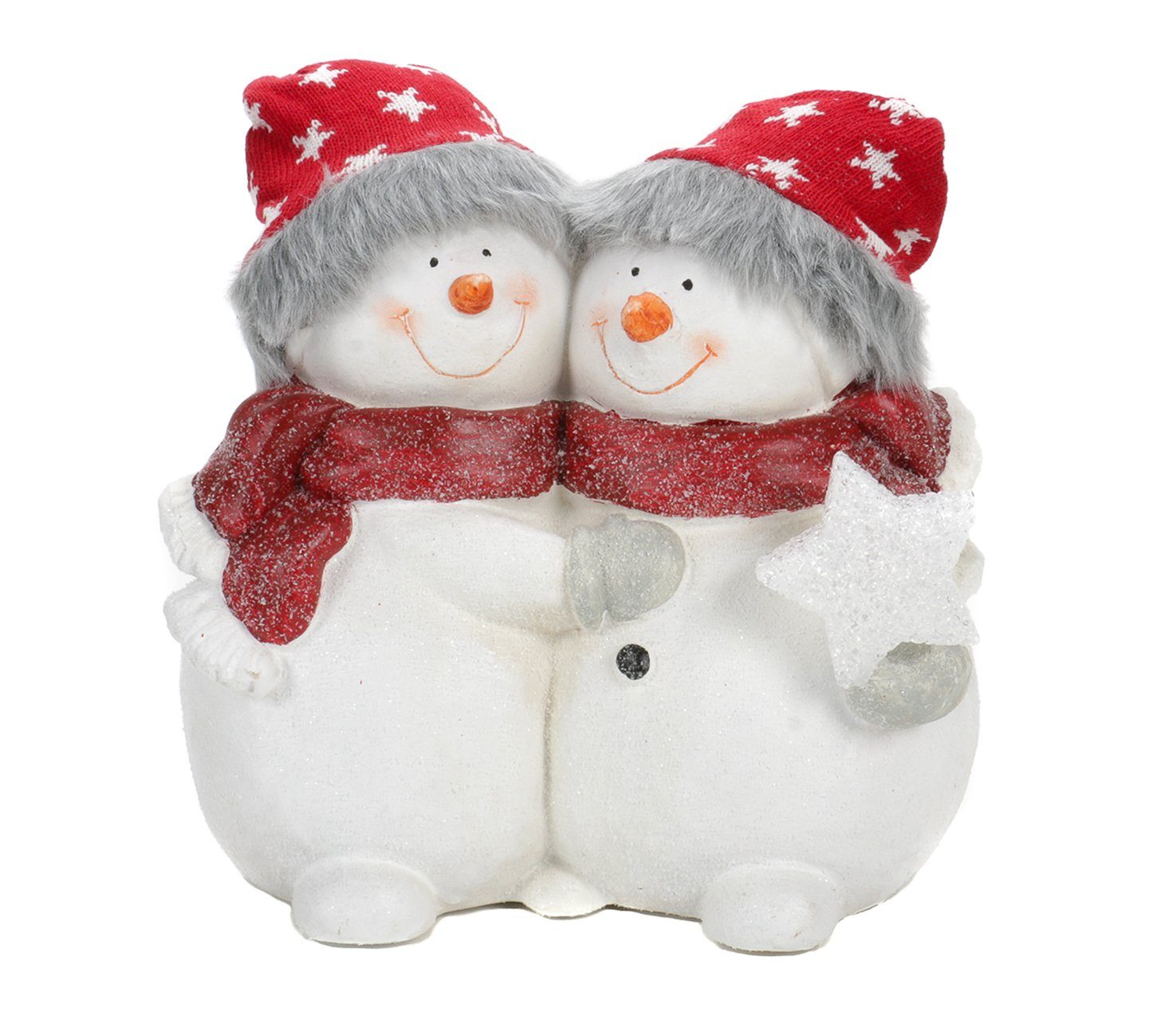Bubble-Store Weihnachtsfigur Schneemänner Figur mit Kunsthaaren und echter Strickmütze (Weihnachtsdekoration Schneemann-Duo), weihnachtliche Schneemänner Figur