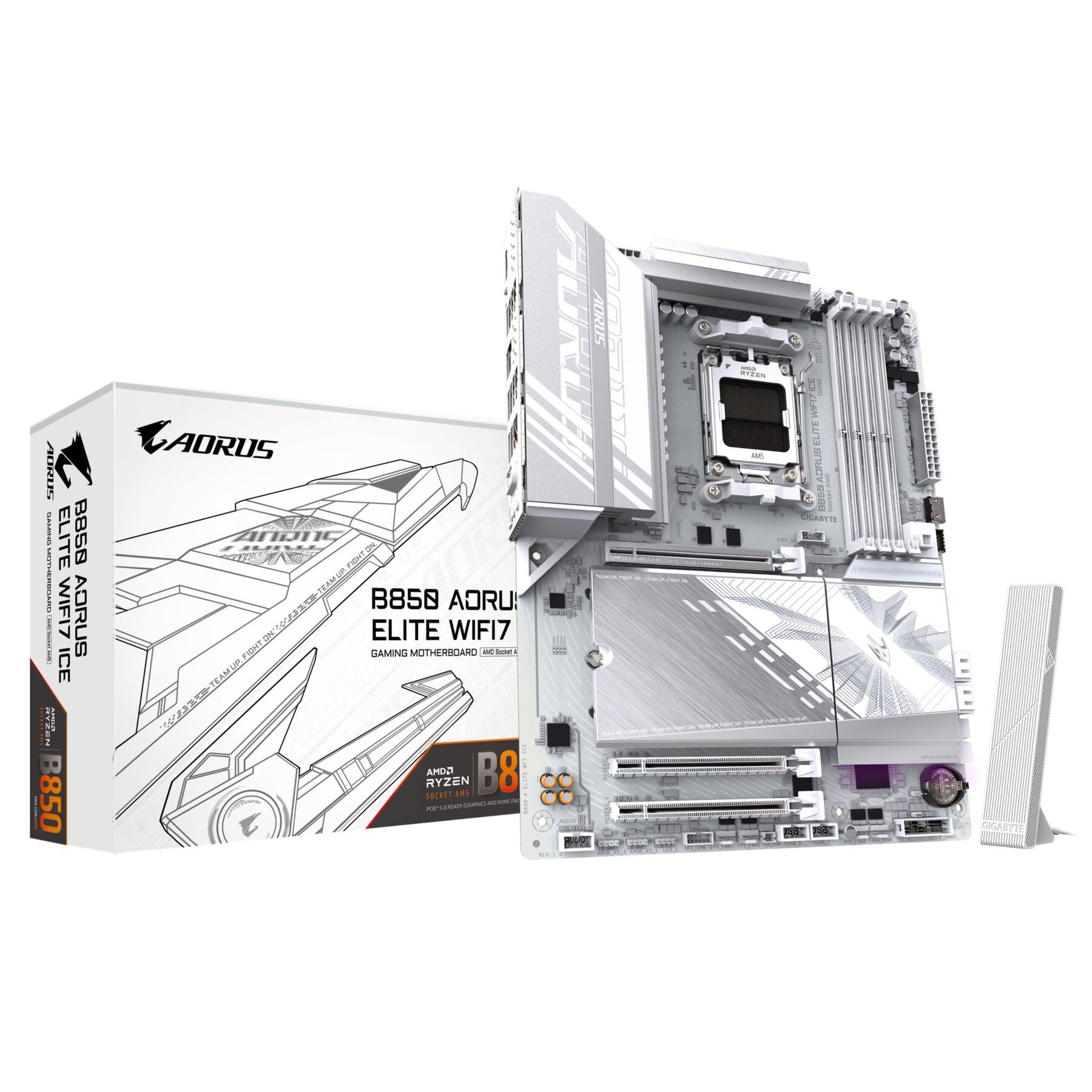 Gigabyte B850 AORUS ELITE WIFI7 ICE Motherboard - AMD Ryzen 9000 Serie CPUs, 12 Mainboard