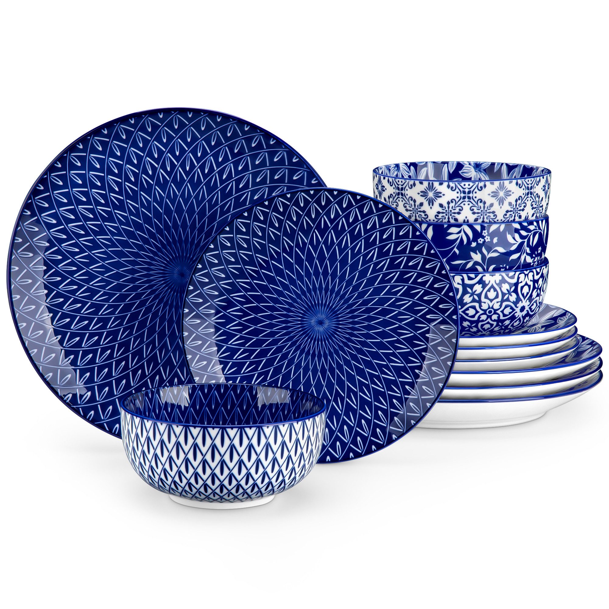 vancasso Geschirr-Set Tafelservice für 4/6 Personen, Porzellan, Blau und Weiß/Bunt (12-tlg), 4 Personen, Porzellan