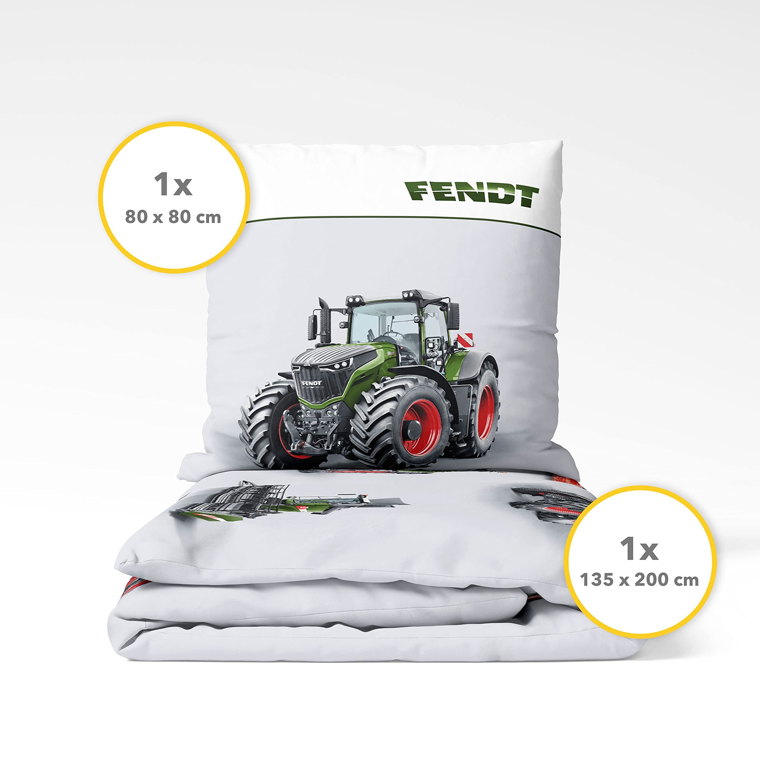 Träumschön Bettwäsche Biber 135x200 cm, FENDT Traktor & Mähdrescher aus 100% Baumwolle, Baumwolle, 2 teilig, mit Reißverschluss, 100% Baumwolle, kuschelig warm im Winter