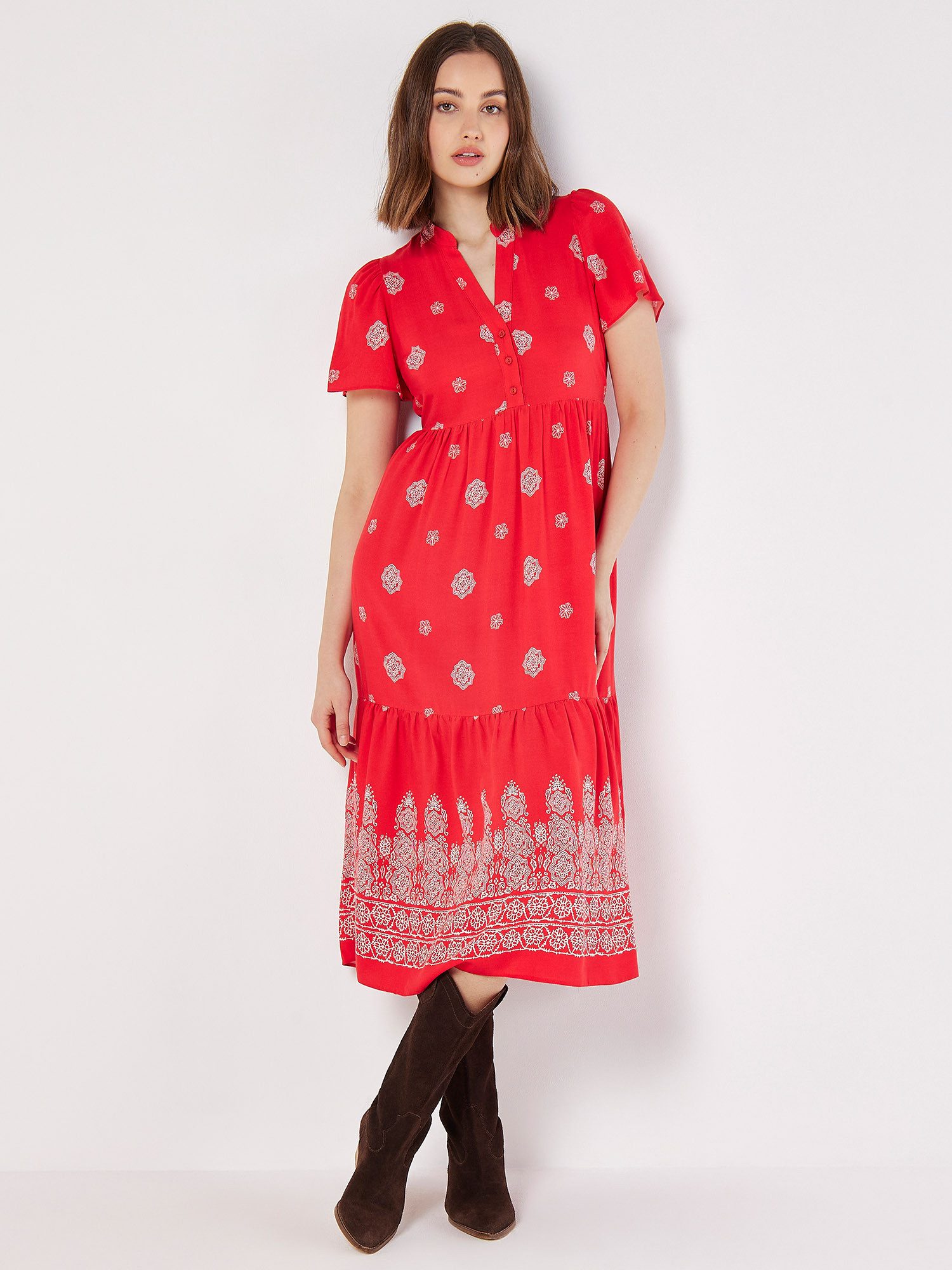 Midikleid Block Print Tiered Dress