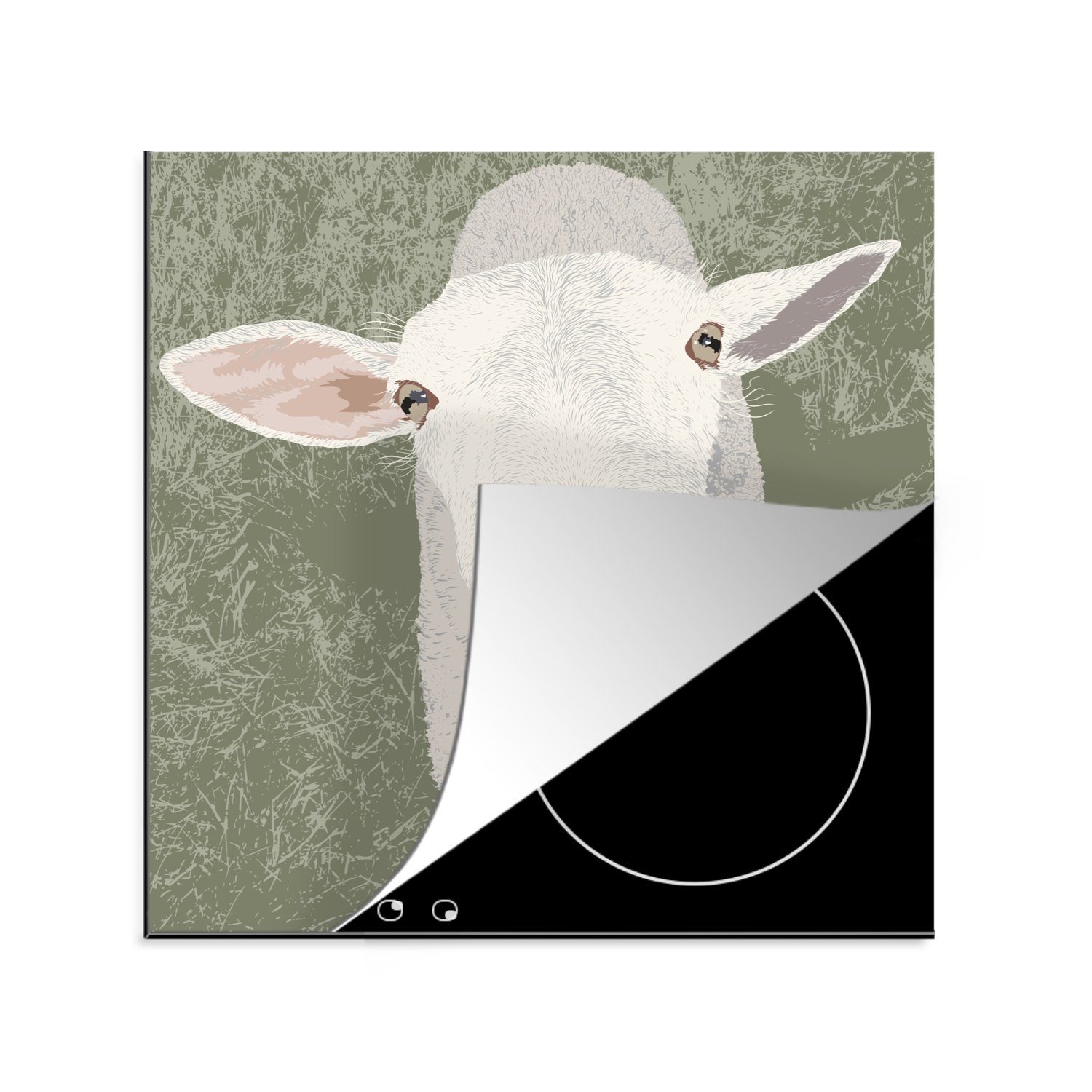 MuchoWow Herdblende-/Abdeckplatte Eine Illustration eines Schafes, das nach oben schaut, Vinyl, (1 tlg), 78x78 cm, Ceranfeldabdeckung, Arbeitsplatte für küche
