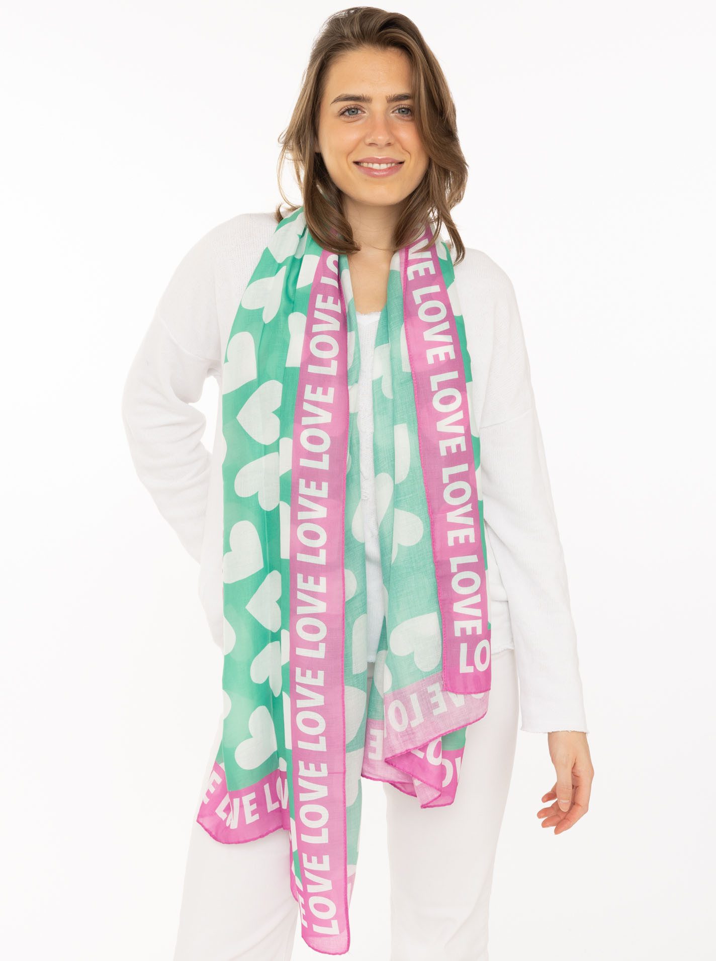 Zwillingsherz Schal "Classic Hearts", Herzmotiv, Schriftzug, transparent