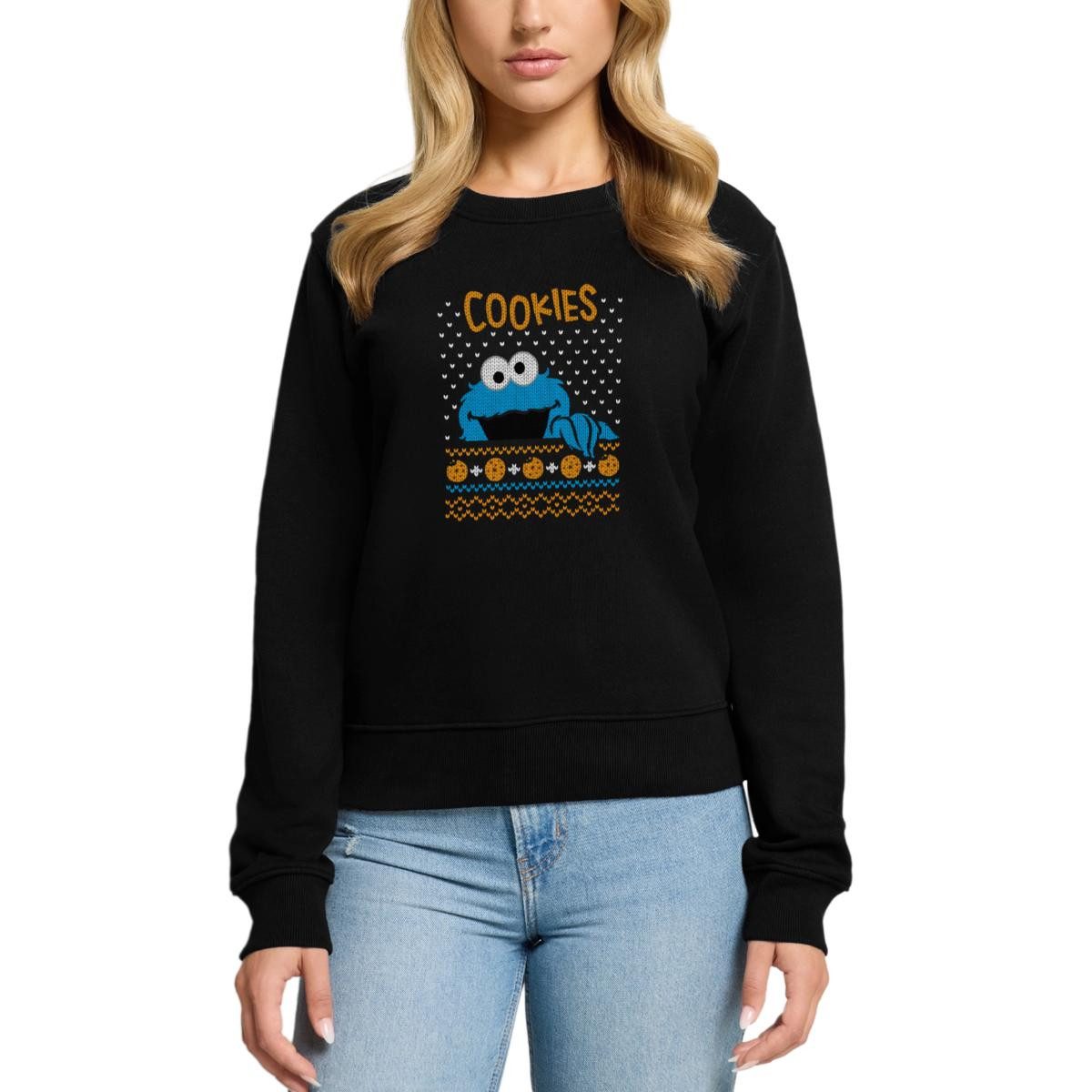 Spreadshirt Sweatshirt Sesamstraße Krümelmonster Ugly Xmas Damen Premium Pullover (1-tlg)