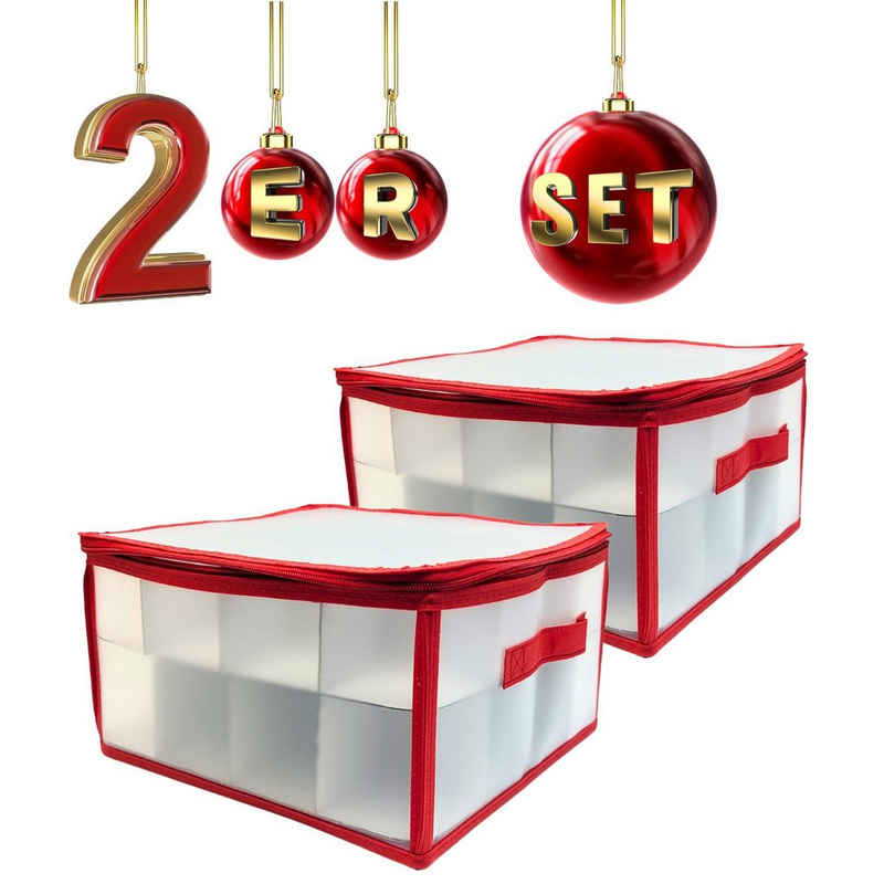 Bada Bing Aufbewahrungsbox Behälter für Weihnachtsbaumkugeln Box für Chrstbaumschmuck (Aufbewahrungstasche mit Henkel, 2 St., 2er Set für insgesamt 64 kugeln), anpassbare Trnnwende