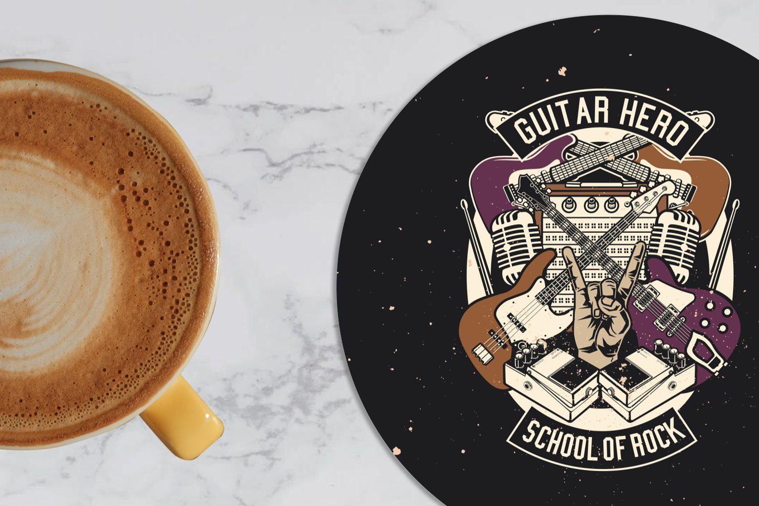 Glasuntersetzer Tasse, Getränkeuntersetzer, für Gitarre MuchoWow Gläser, Zubehör Musikinstrumente - 6-tlg., - Korkuntersetzer, Tassenuntersetzer, Retro, Becher