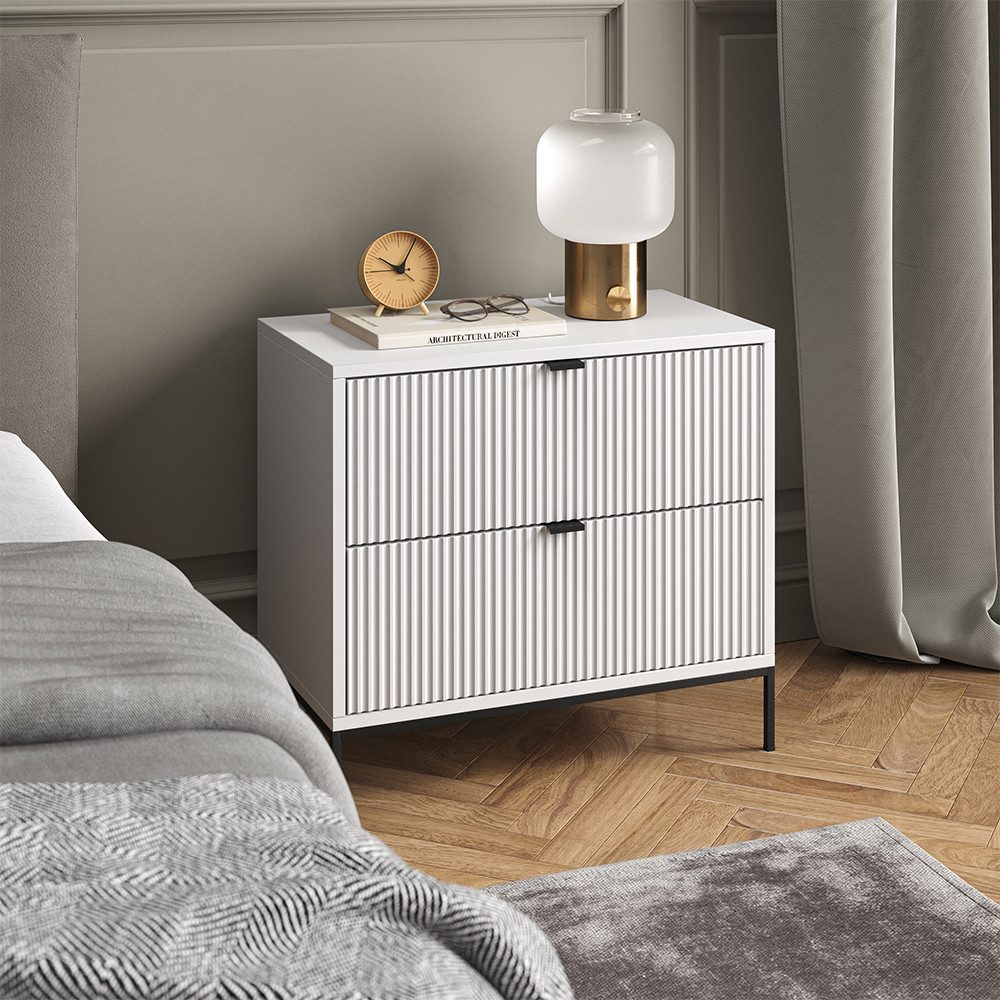Vicco Nachtschrank Eliza, Weiß, 66 x 60 cm mit 2 Schubladen (1-St), Betttisch, Nachtkommode