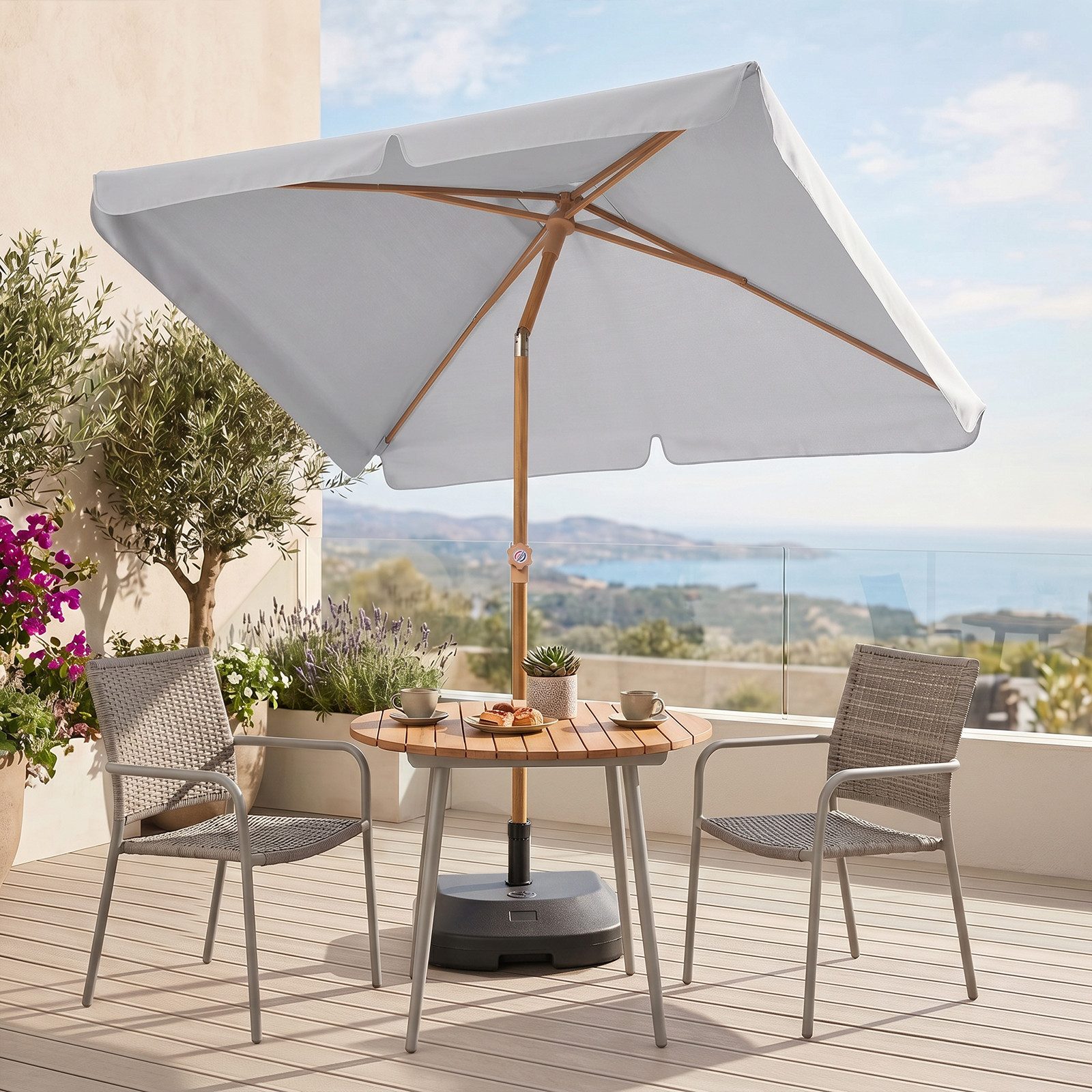 Sekey Sonnenschirm 200 x 125 cm Balkonschirm Rechteckig Holzoptik Sonnenschirm, LxB: 200x125 cm, UV50+ Sonnenschutz, für Terrasse