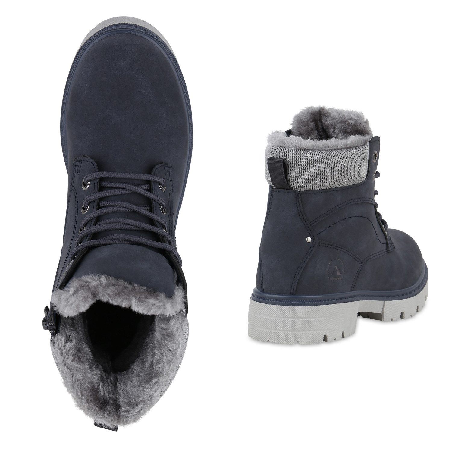 VAN HILL 841423 Stiefelette Damen Warm Gefütterte Worker Boots Stiefeletten Bequeme