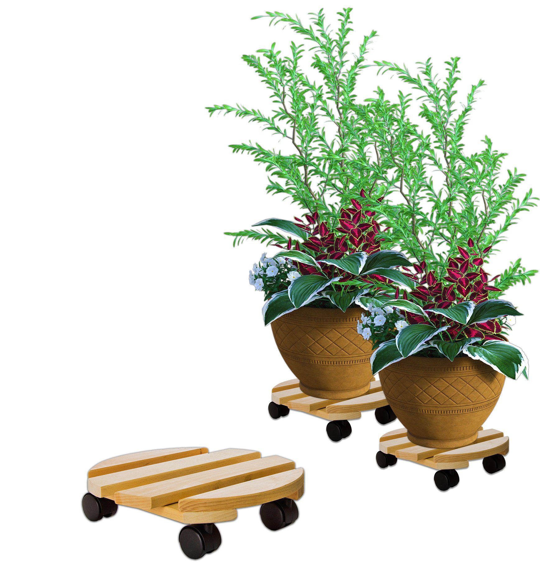 BigDean Blumentopfuntersetzer Pflanzenroller rund Buchenholz Holz 30cm 120Kg Rolluntersetzer, 1-tlg. | Blumentopfuntersetzer