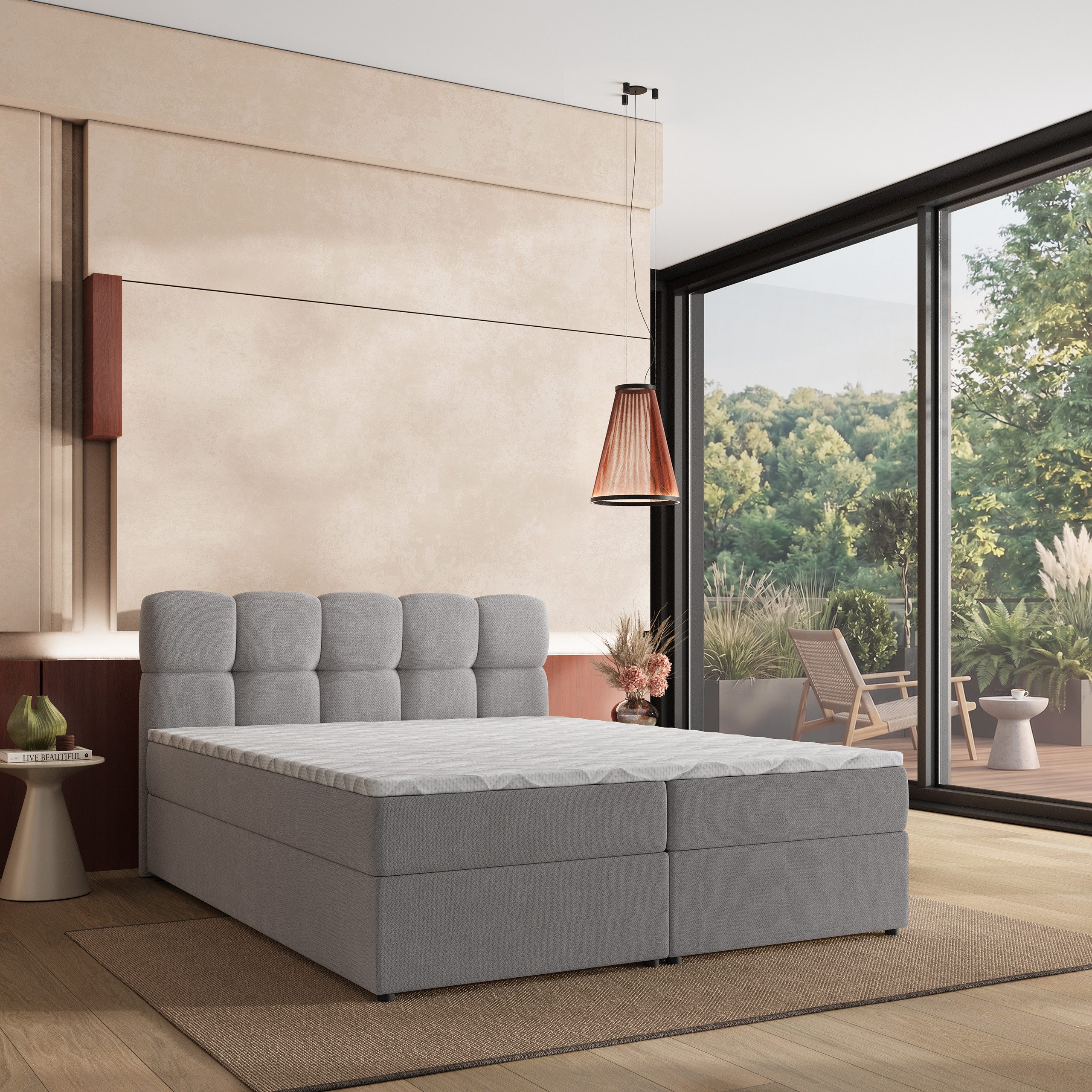 Masseno Boxbett MERU 140x200 cm mit Bonell Matratze und Topper, Doppelbett, Polsterbett mit Kopfteil, Boxspringbett