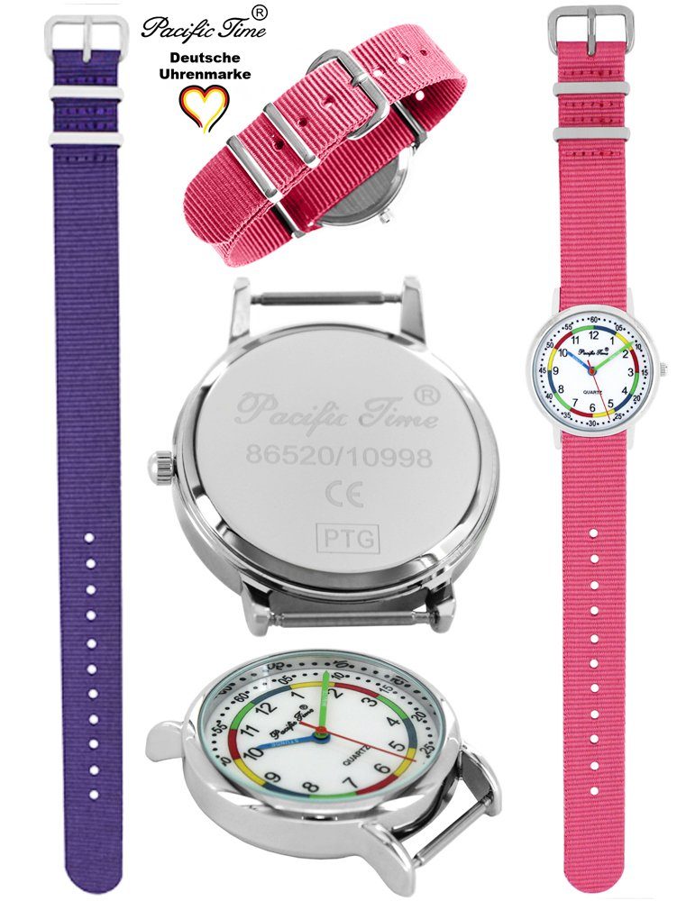 Design Pacific Set Versand Gratis und Armbanduhr Wechselarmband, Quarzuhr Kinder - violett rosa Lernuhr First Mix Match und Time