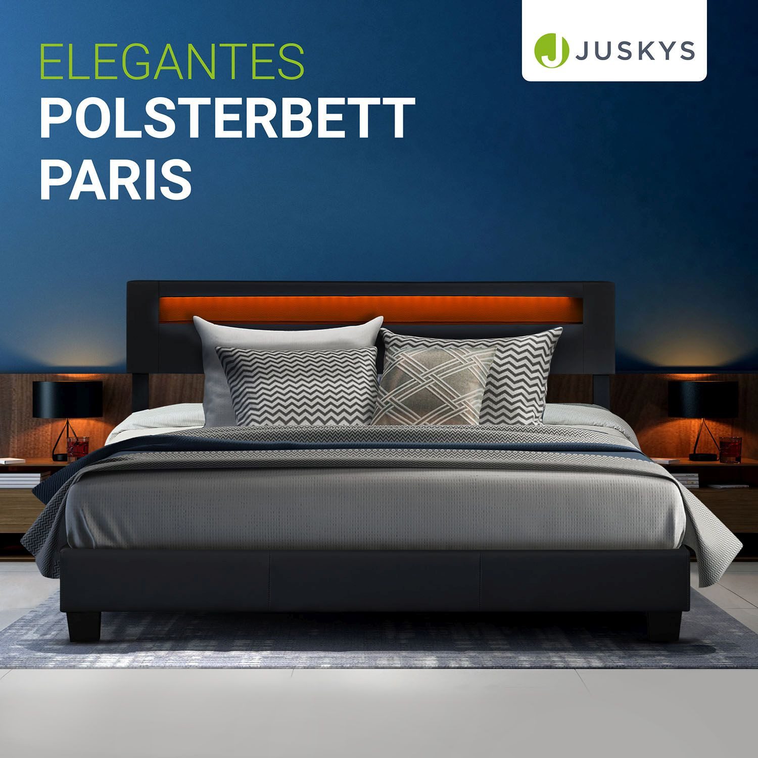 Juskys Polsterbett Paris, 160x200 cm, bunte LED-Beleuchtung, Kunstleder, we günstig online kaufen