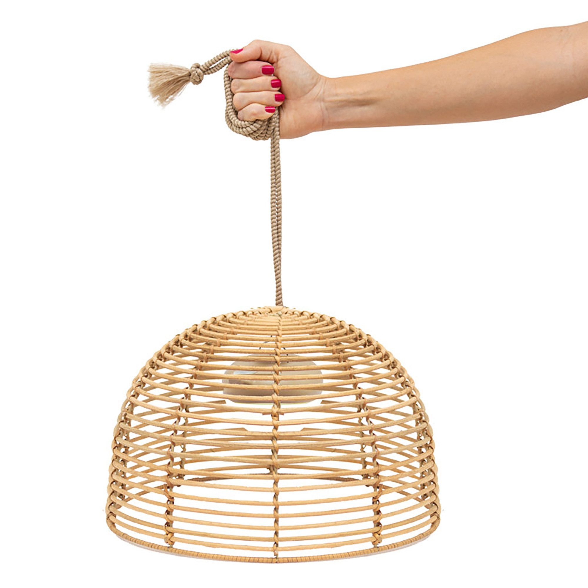 New Garden Gartenleuchte LED-Hängeleuchte, kabellos, mit Akku, dimmbar per Fernbedienung, Bossa, Warmweiß, kabellose LED-Hängeleuchte aus Rattan mit Akku & Fernbedienung