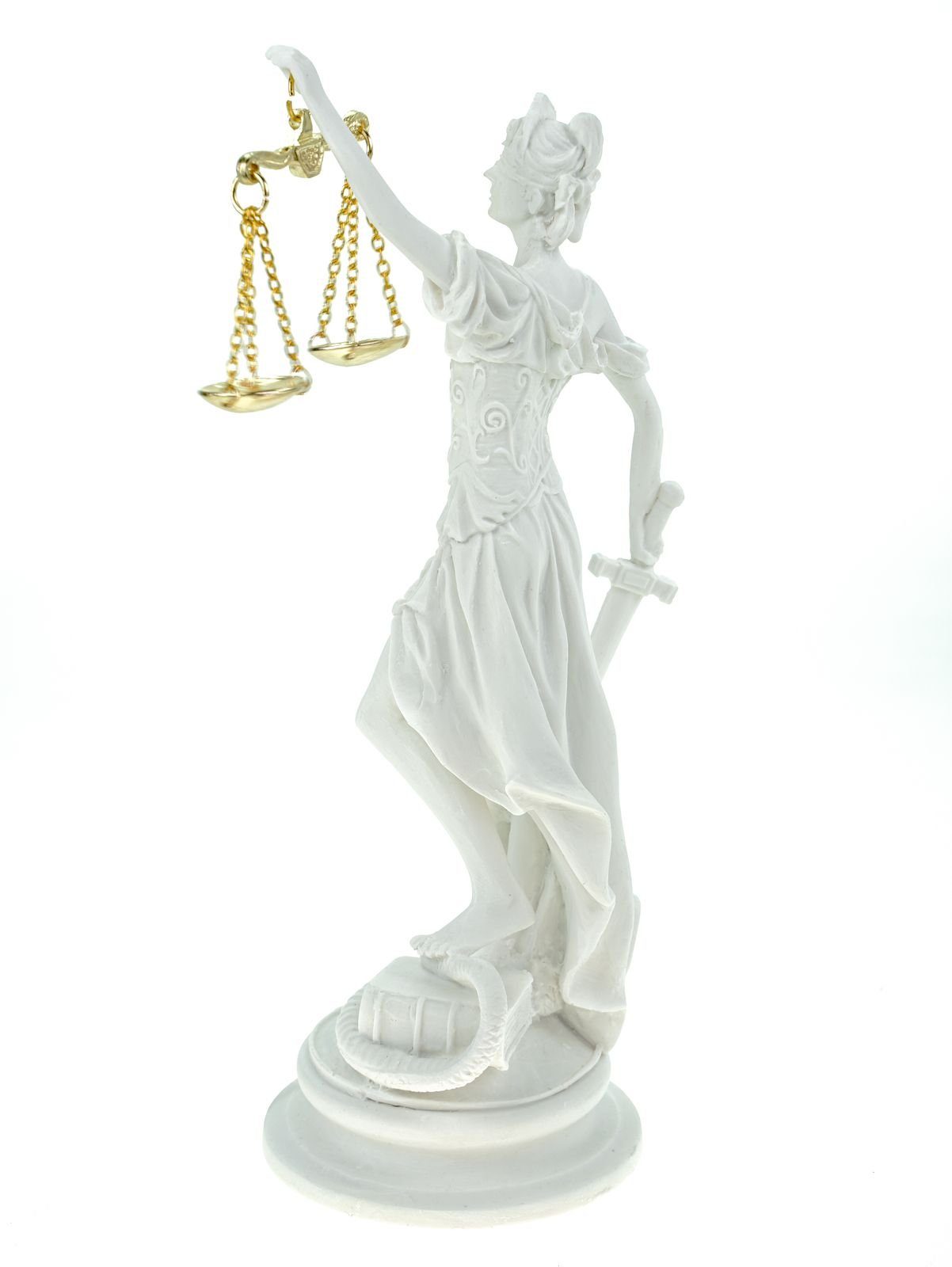 Schatzkiste Kremers Recht weiß Sockel Göttin BGB Figur runder 21 Alabaster Dekofigur cm Gerechtigkeit Skulptur gold Justitia