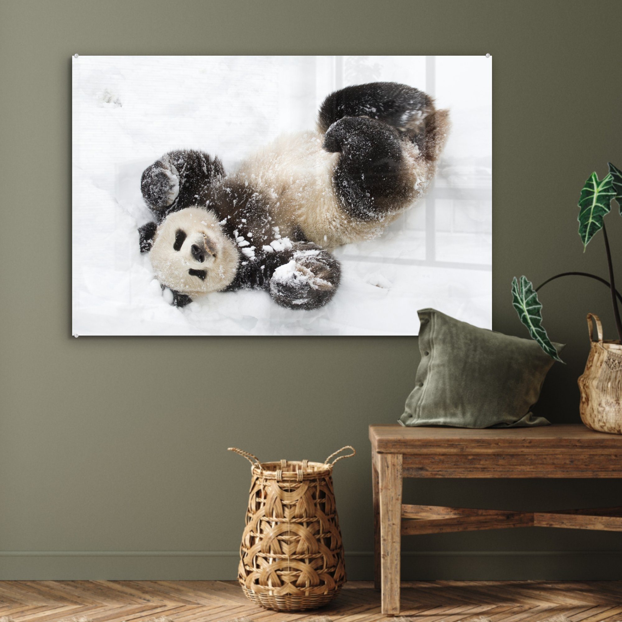 MuchoWow Acrylglasbild Panda - Baby, St), Wohnzimmer - Schnee Acrylglasbilder & Schlafzimmer (1