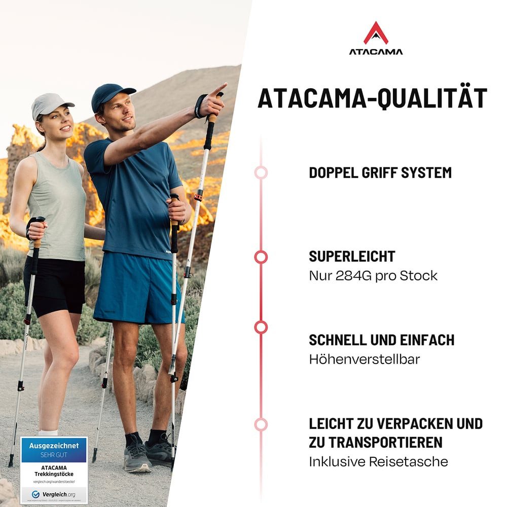 Atacama Wanderstock Teleskop Wanderstöcke - Aluminium - Ultra leicht mit viel Zubehör