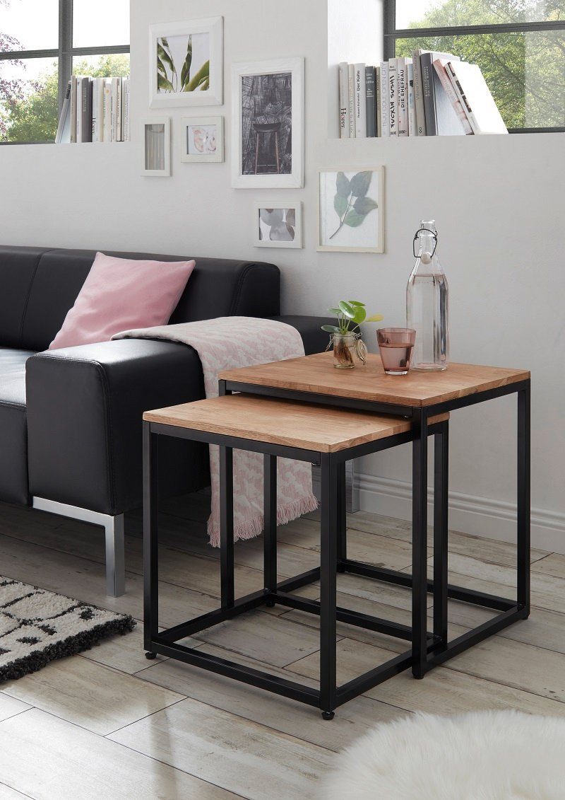 MCA furniture Couchtisch Couchtisch Set Sakura, 2 teilig, Asteiche massiv, mit Metallrahmen (no-Set), Breite 45 cm,50 cm,Tischplatte aus Massivholz