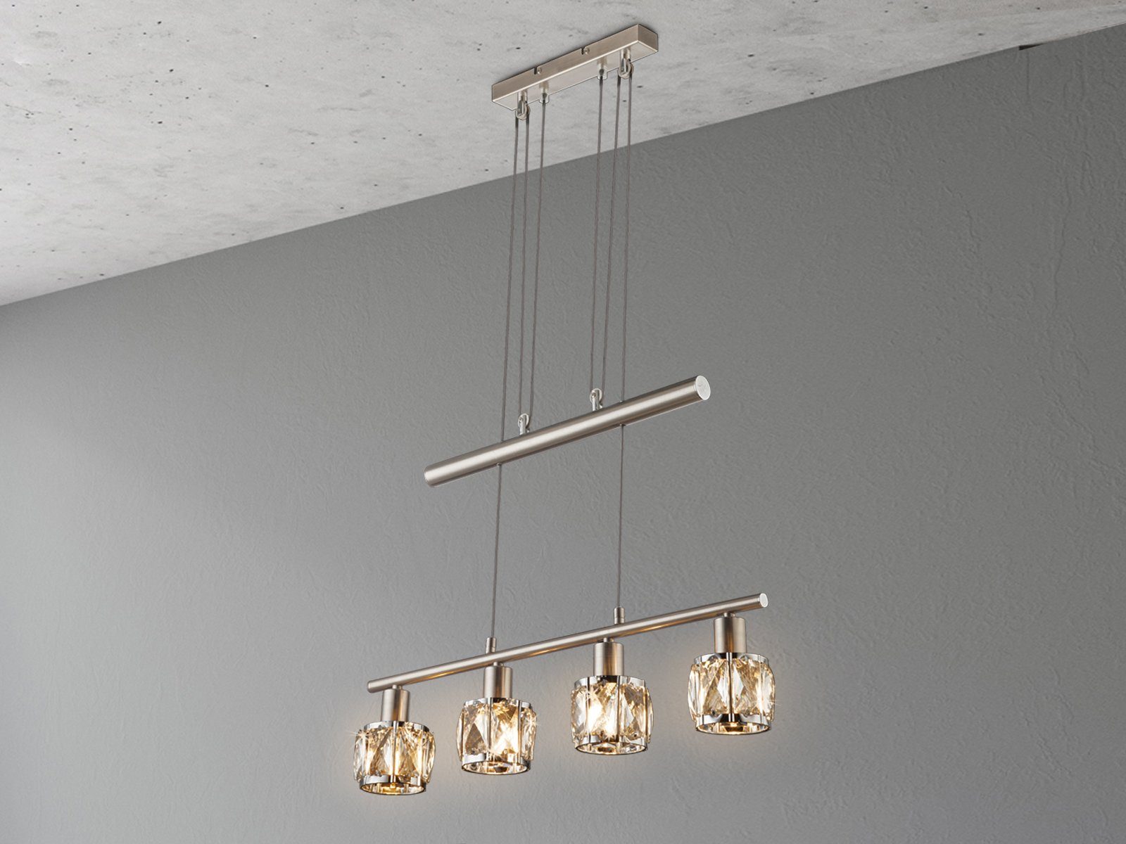 GLOBO LIGHTING LED Pendelleuchte, Dimmfunktion, warmweiß, mehrflammig 4x Kristall Lampen-schirm über-n Esstisch hängend, B: 60cm