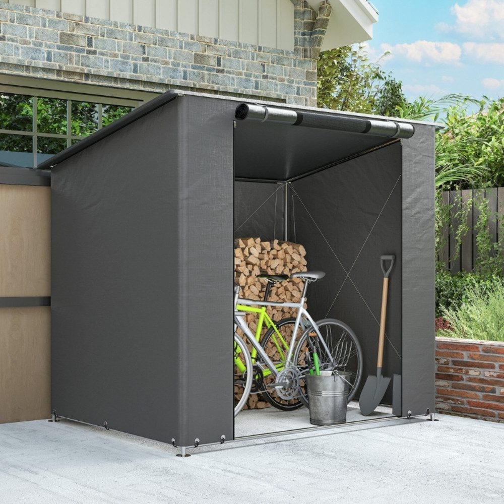 CHICFURN Gartenhaus Zeltgarage 187x120x204 cm, Für Auto, Motorrad & Outdoor-Lagerung, BxT: 187x120 cm, (Fahrradschuppen Geräteschuppen, wasserdicht, in Dunkelgrau), Garagenzelt mit aufrollbarer Reißverschlusstür & Belüftungsfenster