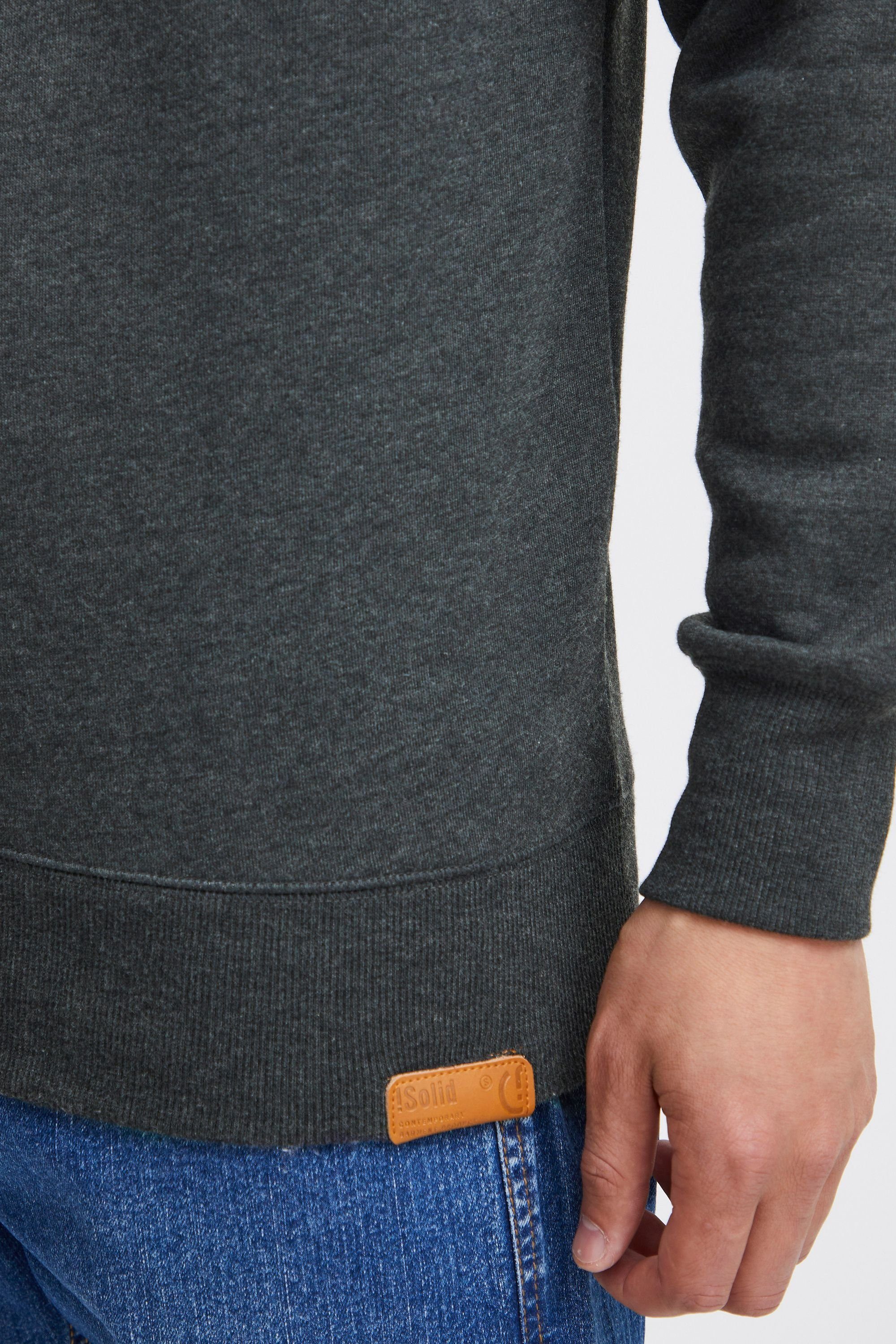 Solid Sweatshirt Grey (8288) Fleece-Innenseite Melange mit O-Neck SDTrip Sweatpullover Dark
