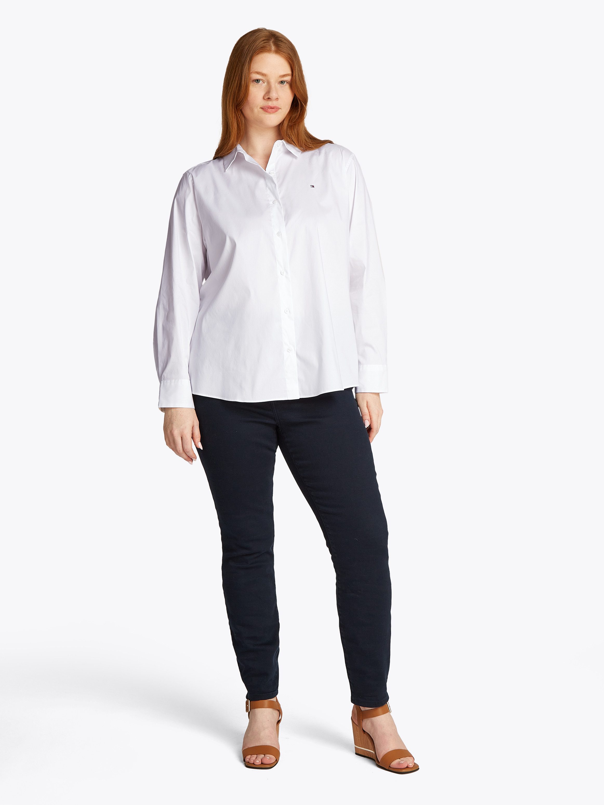 Tommy Hilfiger Curve Hemdbluse CRV ESS POPLIN REGULAR SHIRT in Großen Größen, Popeline Qualität, Logostickerei