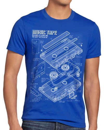 style3 Print-Shirt Herren T-Shirt TAPE Kassette disko MC DJ retro musik turntable ndw analog disco