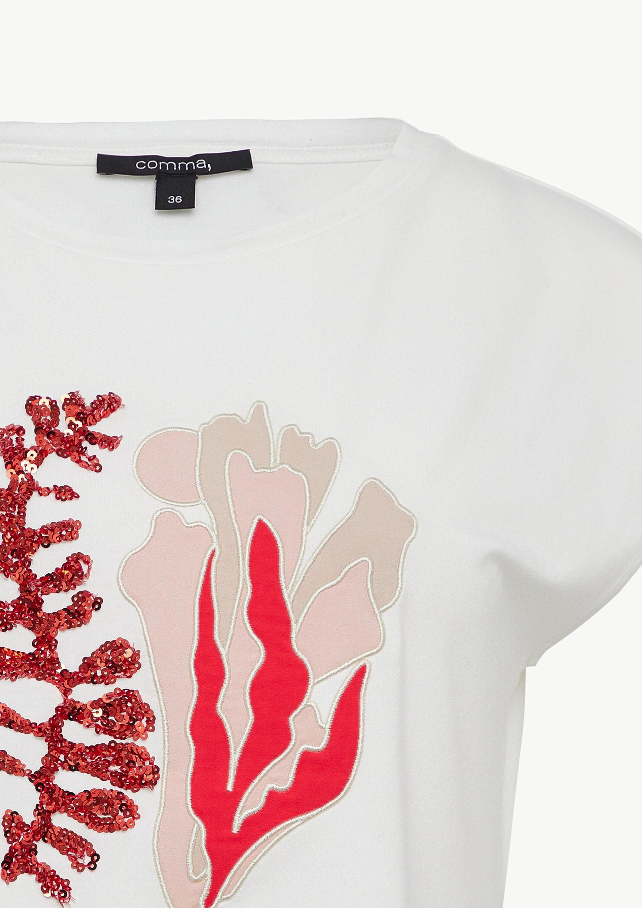 comma Kurzarmshirt T-Shirt Jersey-T-Shirt mit Pailletten und Artwork