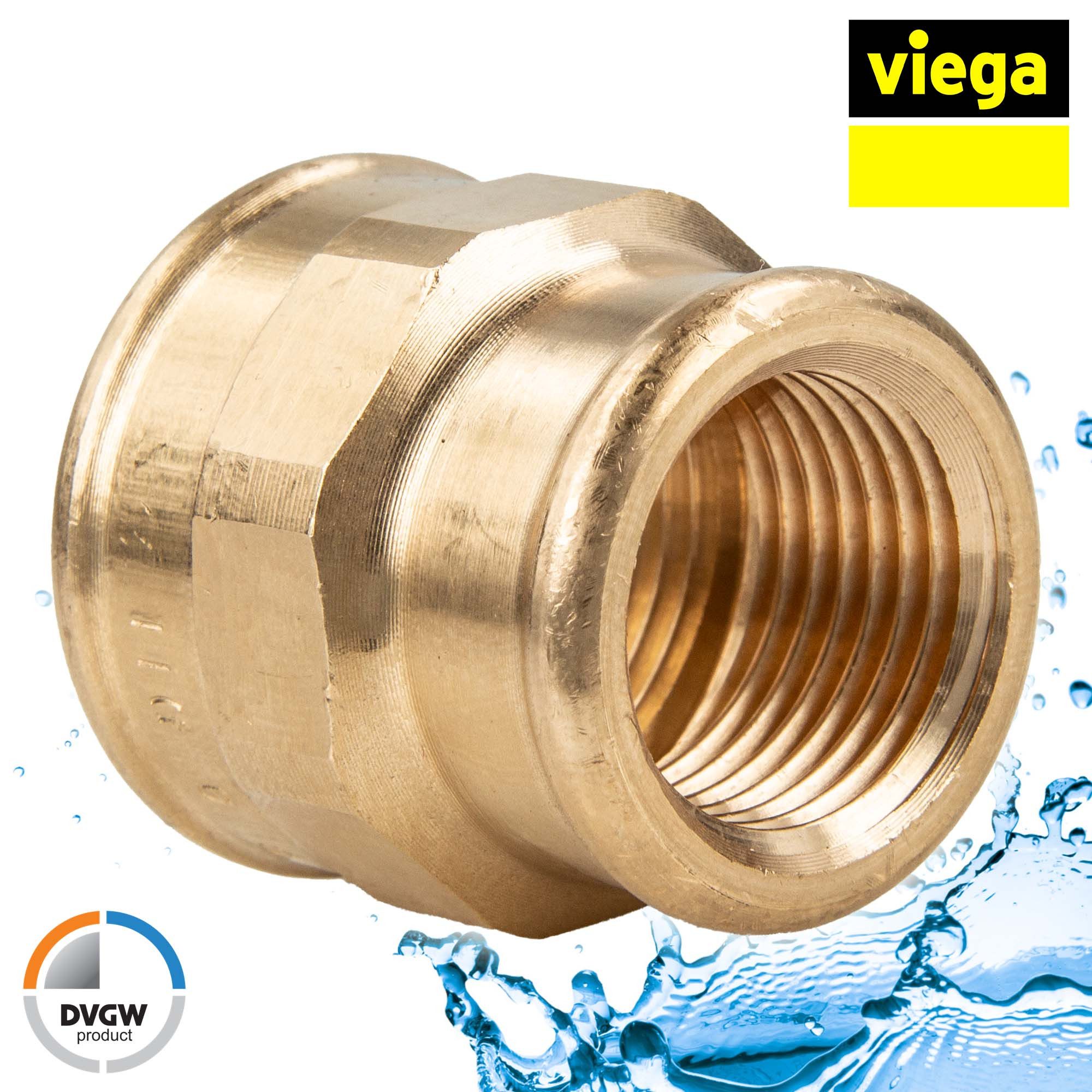 Viega Gewindefitting Rotguss Reduziermuffe IG/IG Typ 3240 DVGW, 1/2 x 3/8 Zoll