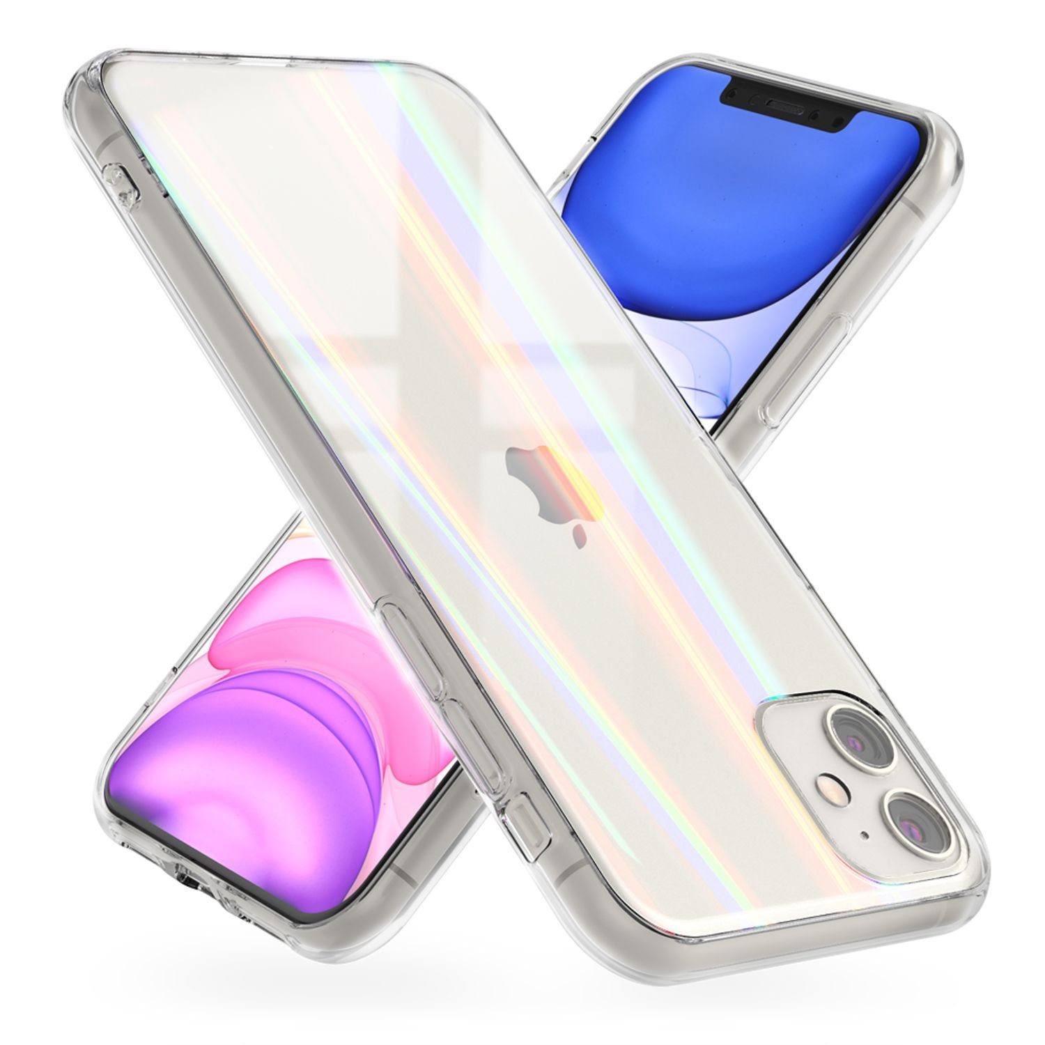 Nalia Smartphone-Hülle Apple iPhone 11, Klare Hartglas Hülle / Regenbogen Effekt / Bunt Glänzend / Kratzfest