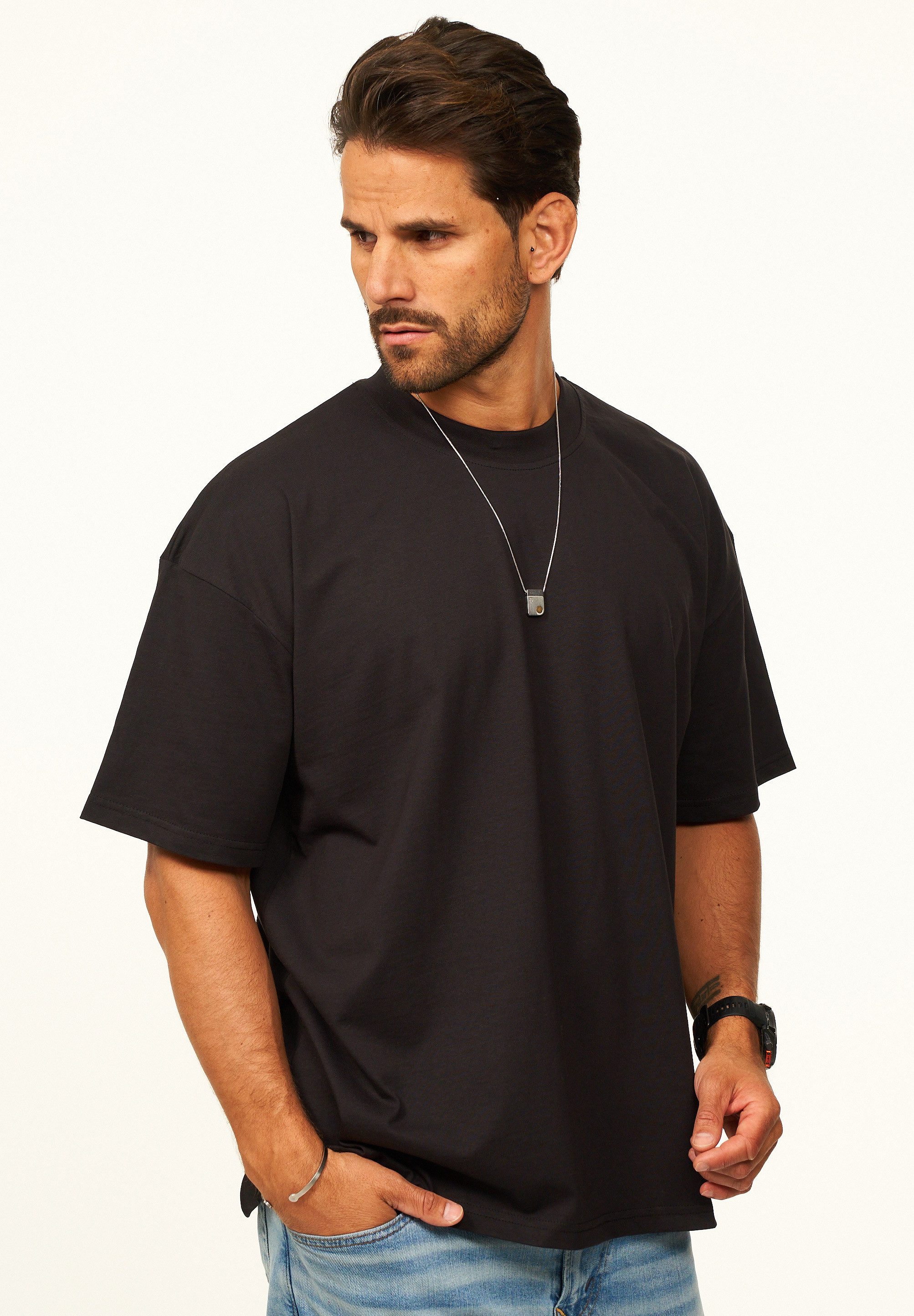 DAILY COTTON T-Shirt im Oversize Fit - Herren Kurzarm Shirt mit Rundhals-Ausschnitt Basic Oberteil Crew-Neck kurzärmlig aus 100% Baumwolle für Männer