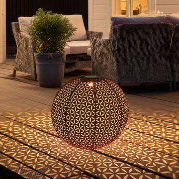 Globo LED Gartenleuchte, LED-Leuchtmittel fest verbaut, Warmweiß, LED SOLAR Außen Steck Leuchte Kugel rost Garten Muster Design